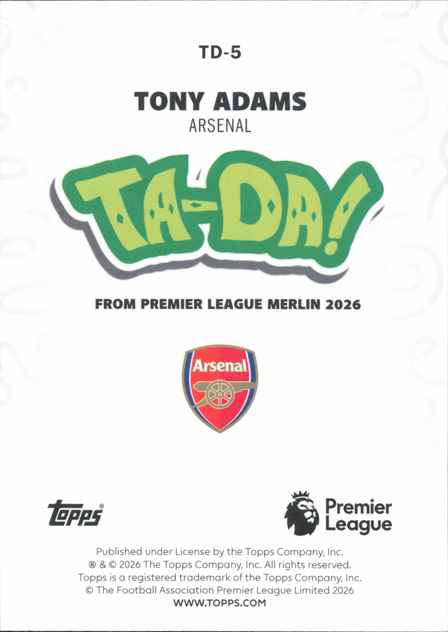 Tony Adams Ta-DA Topps Merlin EPL