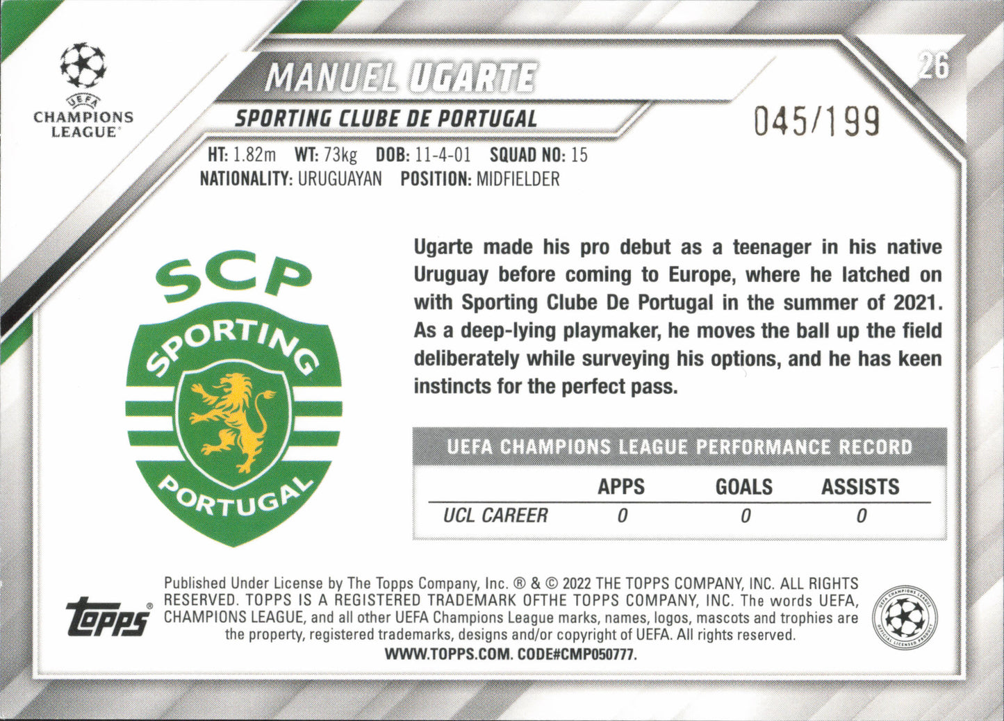 Manuel Ugarte Rookie Numbered /199 Topps Flagship