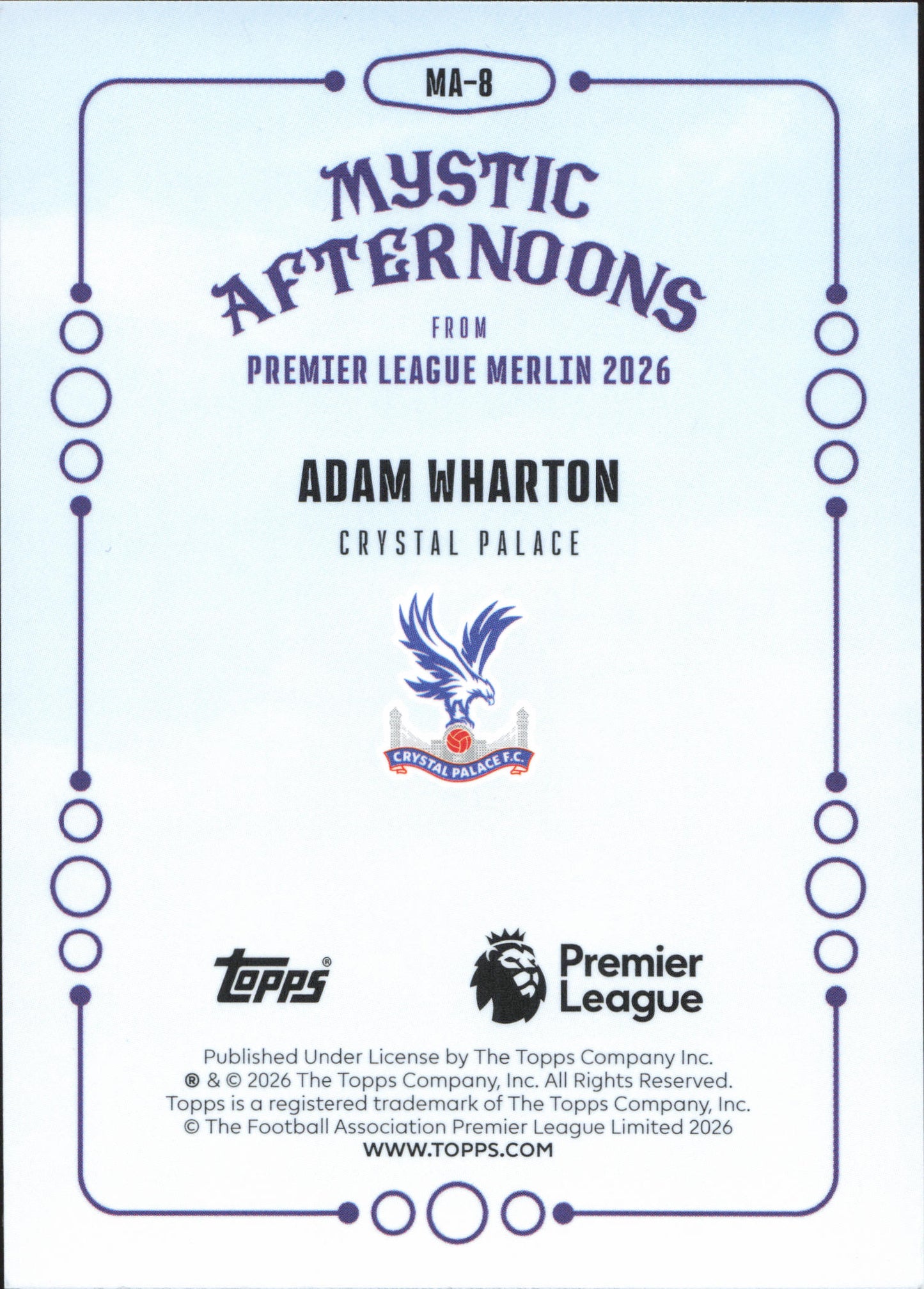 Adam Wharton Mystic Afternoons Topps Merlin EPL