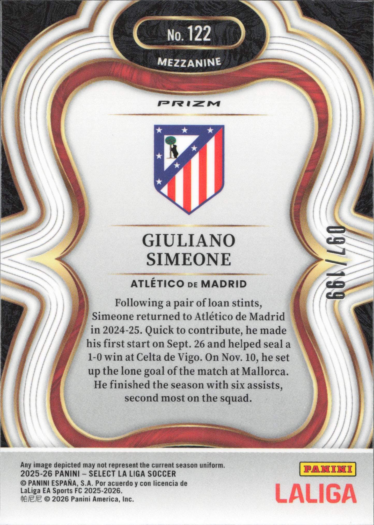 Giuliano Simeone Orange Mojo Numbered /199 Panini Select La Liga