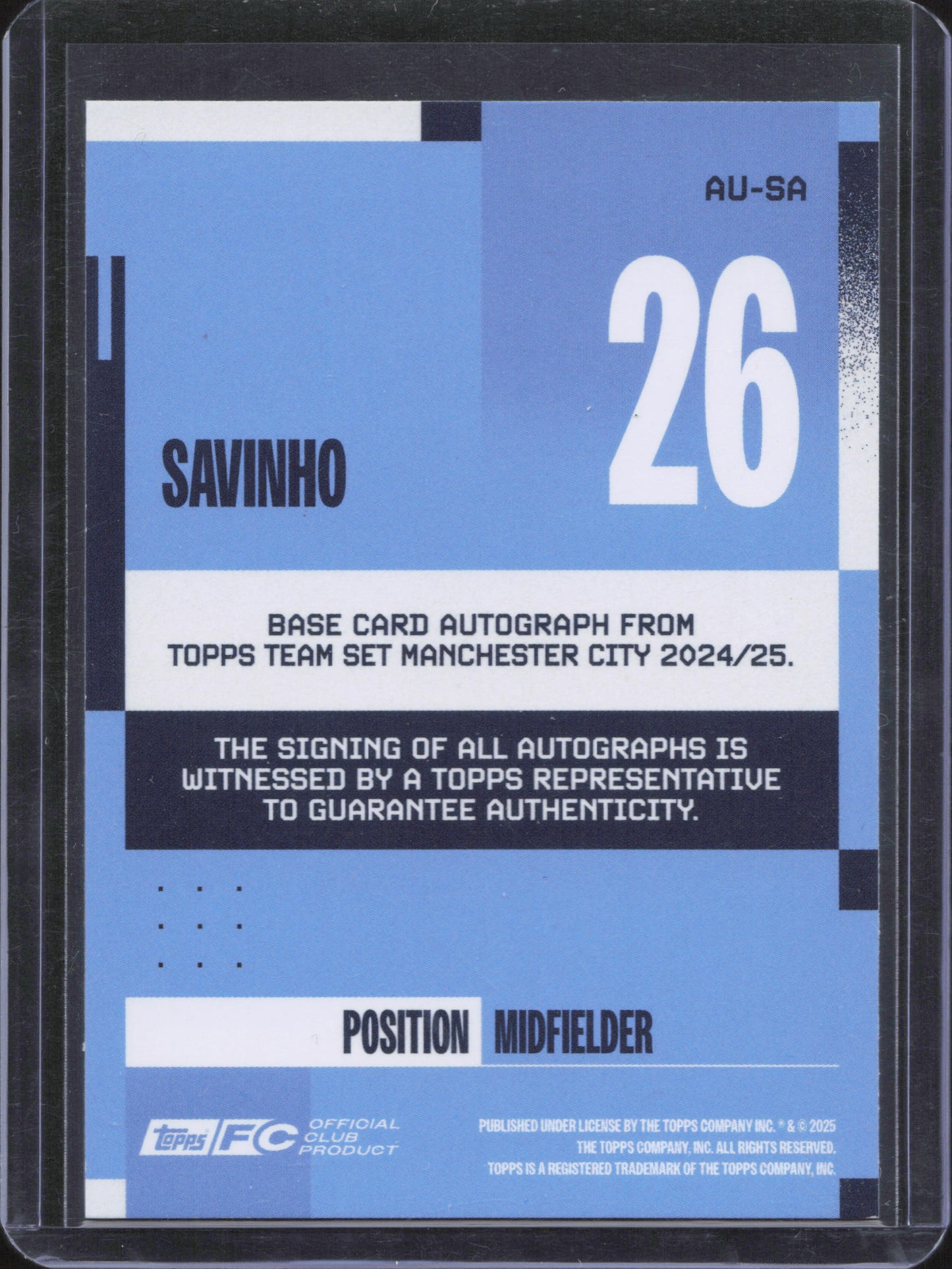 Savinho Autograph Numbered /250 Topps Team Set Manchester City