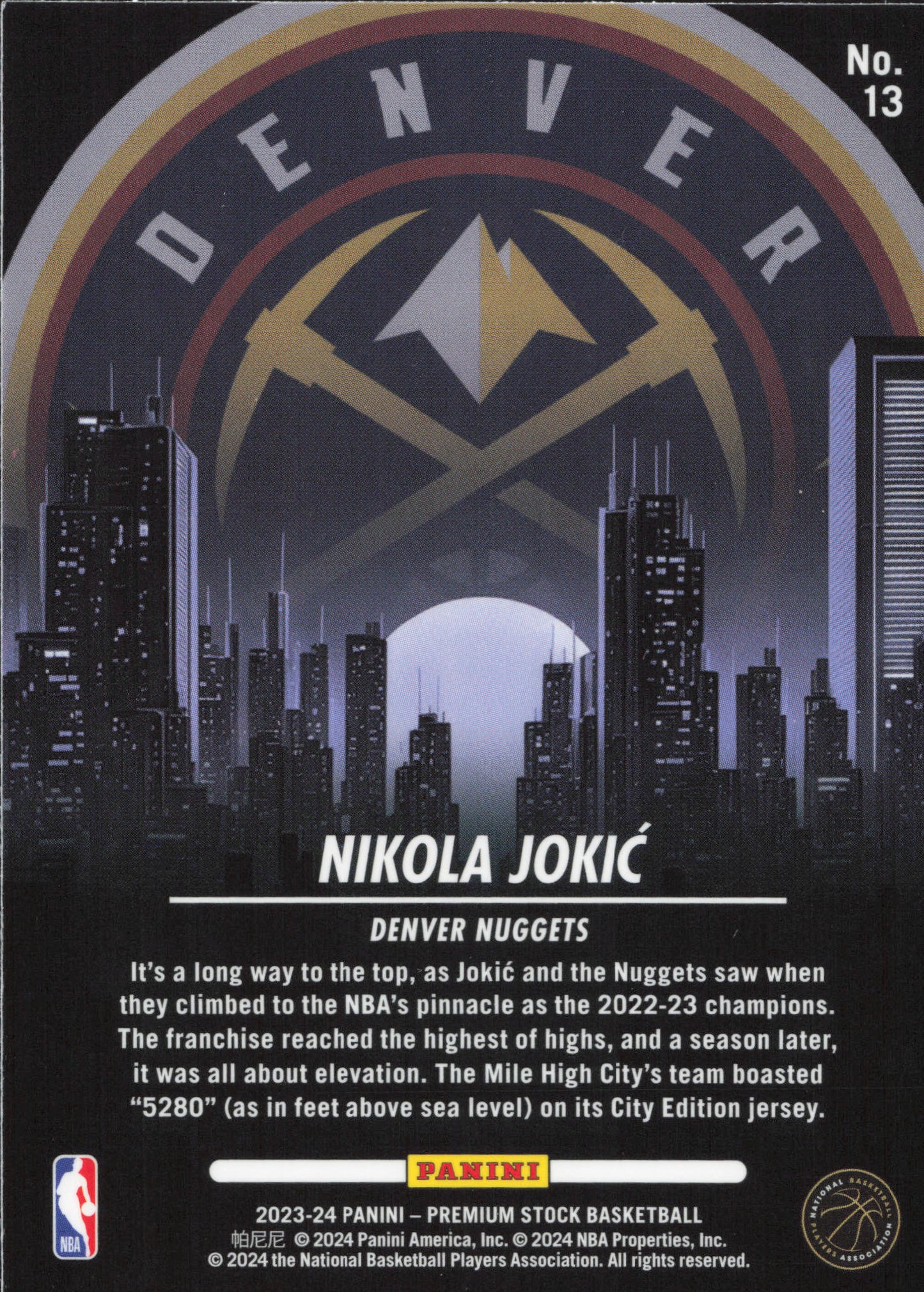 Nikola Jokic City Edition Panini  NBA Hoops Premium Stock