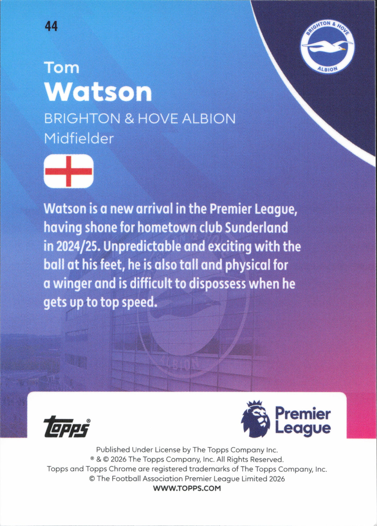 Tom Watson Rookie Numbered /199 Topps Chrome EPL