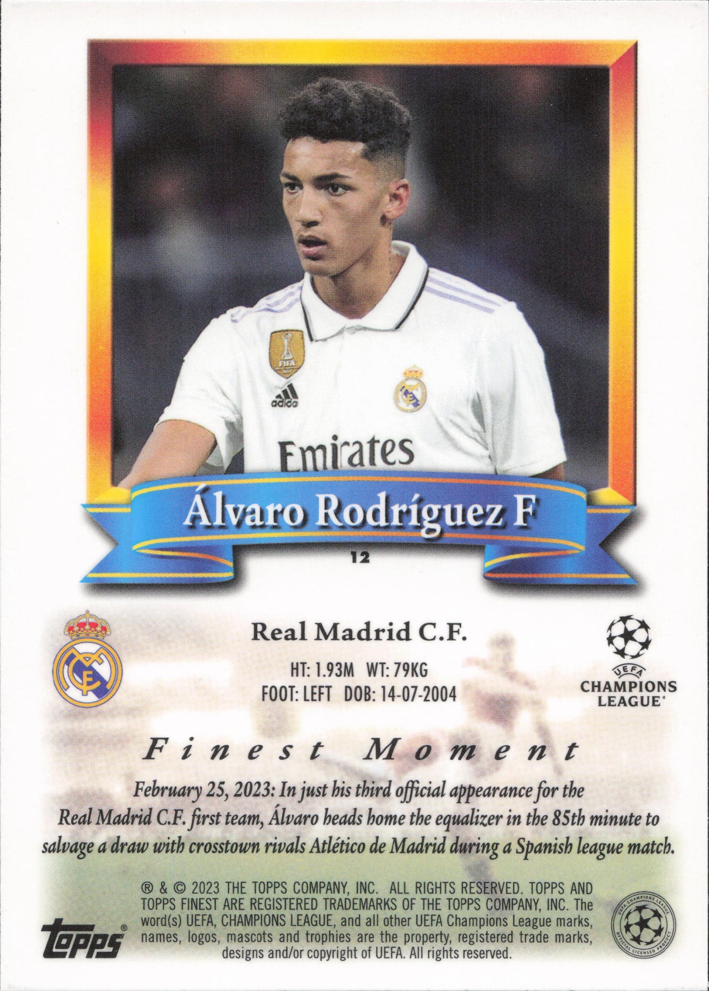 Alvaro Rodriguez Rookie Topps Finest Flashbacks
