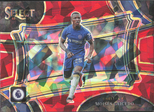 Moises Caicedo Red Cracked Ice Panini Select EPL