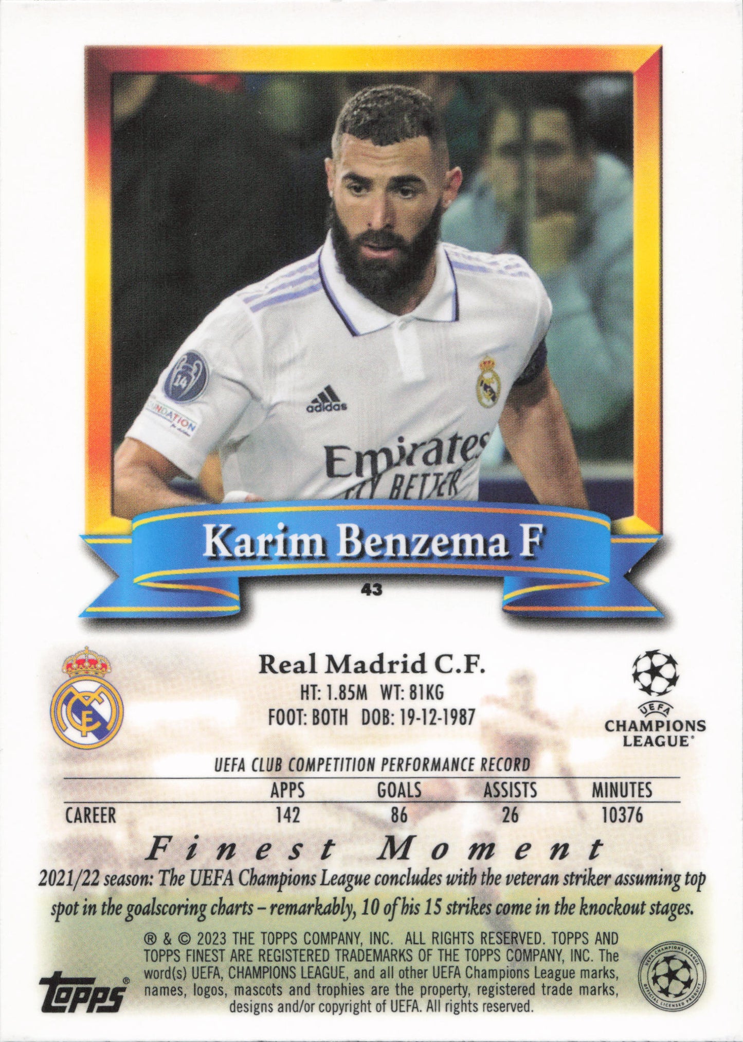 Karim Benzema Topps Finest Flashbacks Base