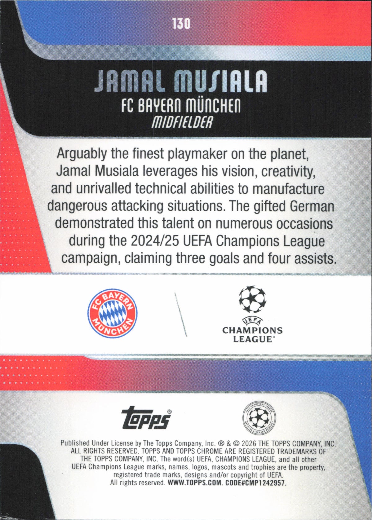 Jamal Musiala Numbered /250 Topps Chrome UCC