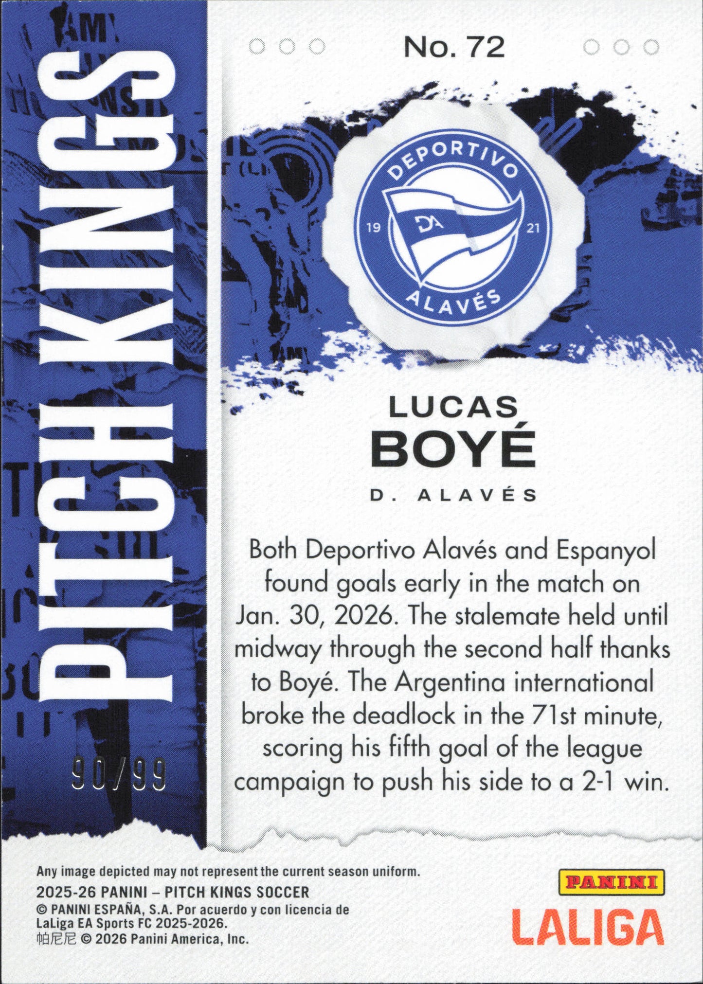 Lucas Boye Numbered /99 Panini Pitch Kings La Liga