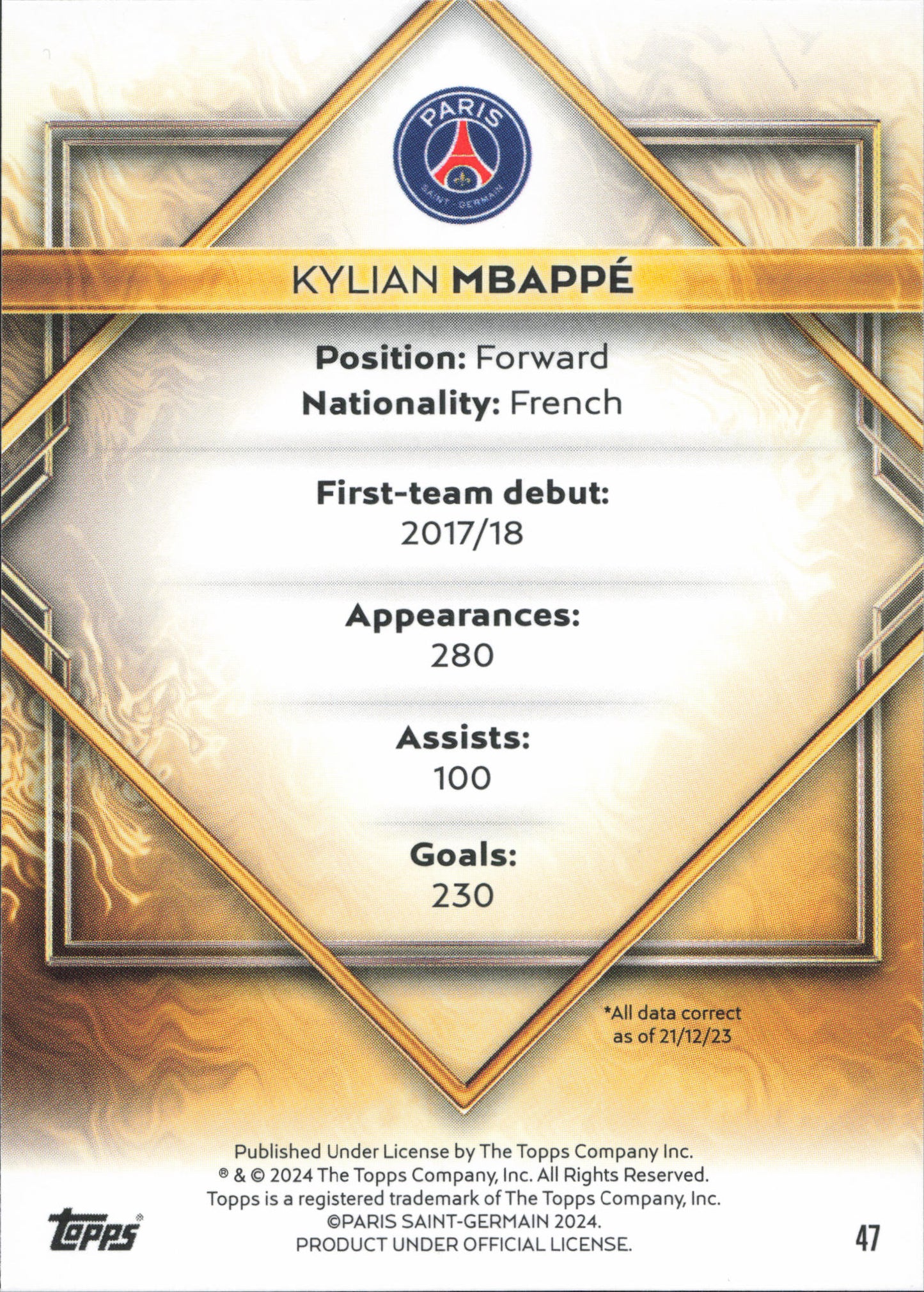 Kylian Mbappe Gold Drip Topps Team Set PSG