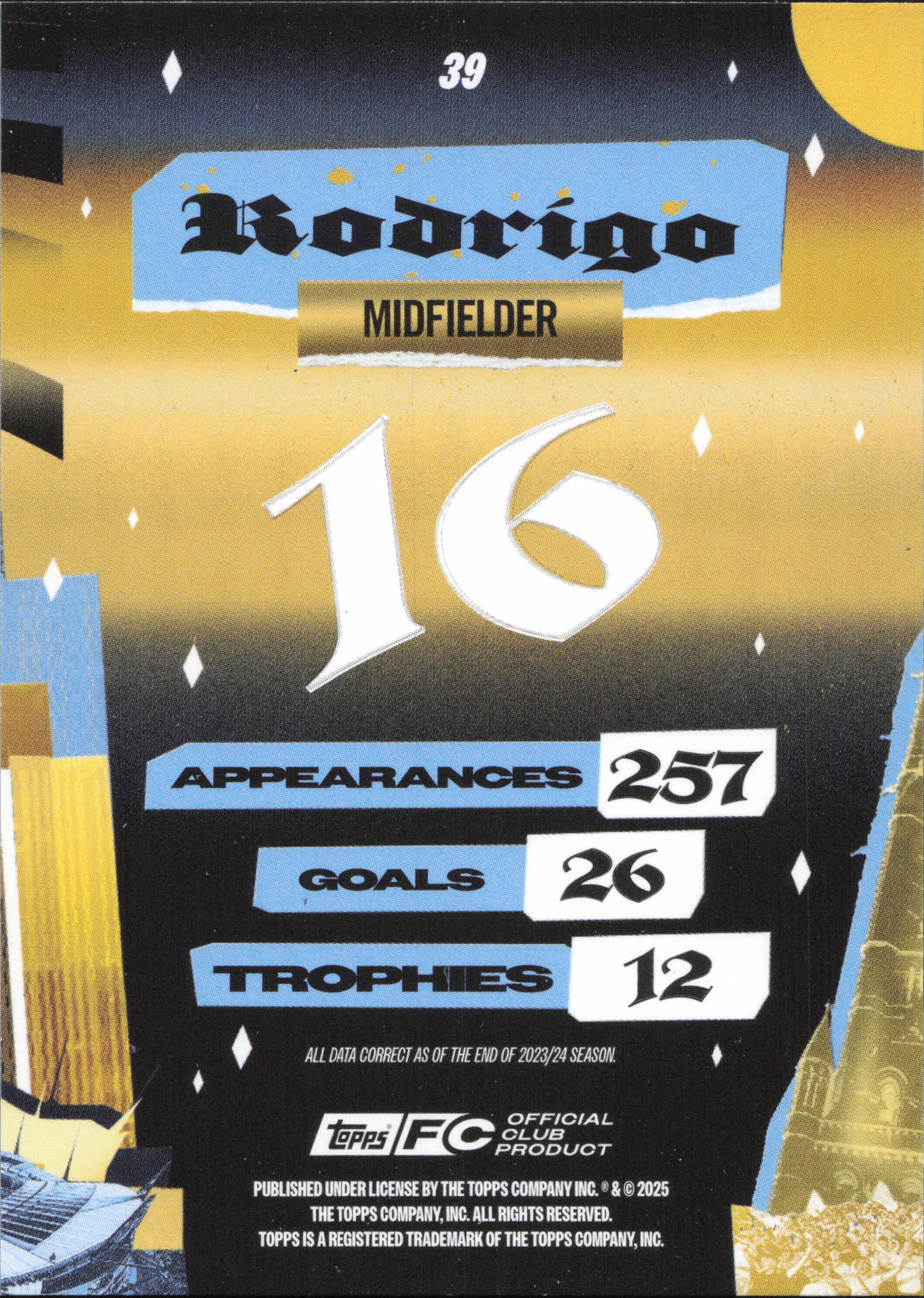 Rodrigo Numbered /199 Topps Team Set Manchester City