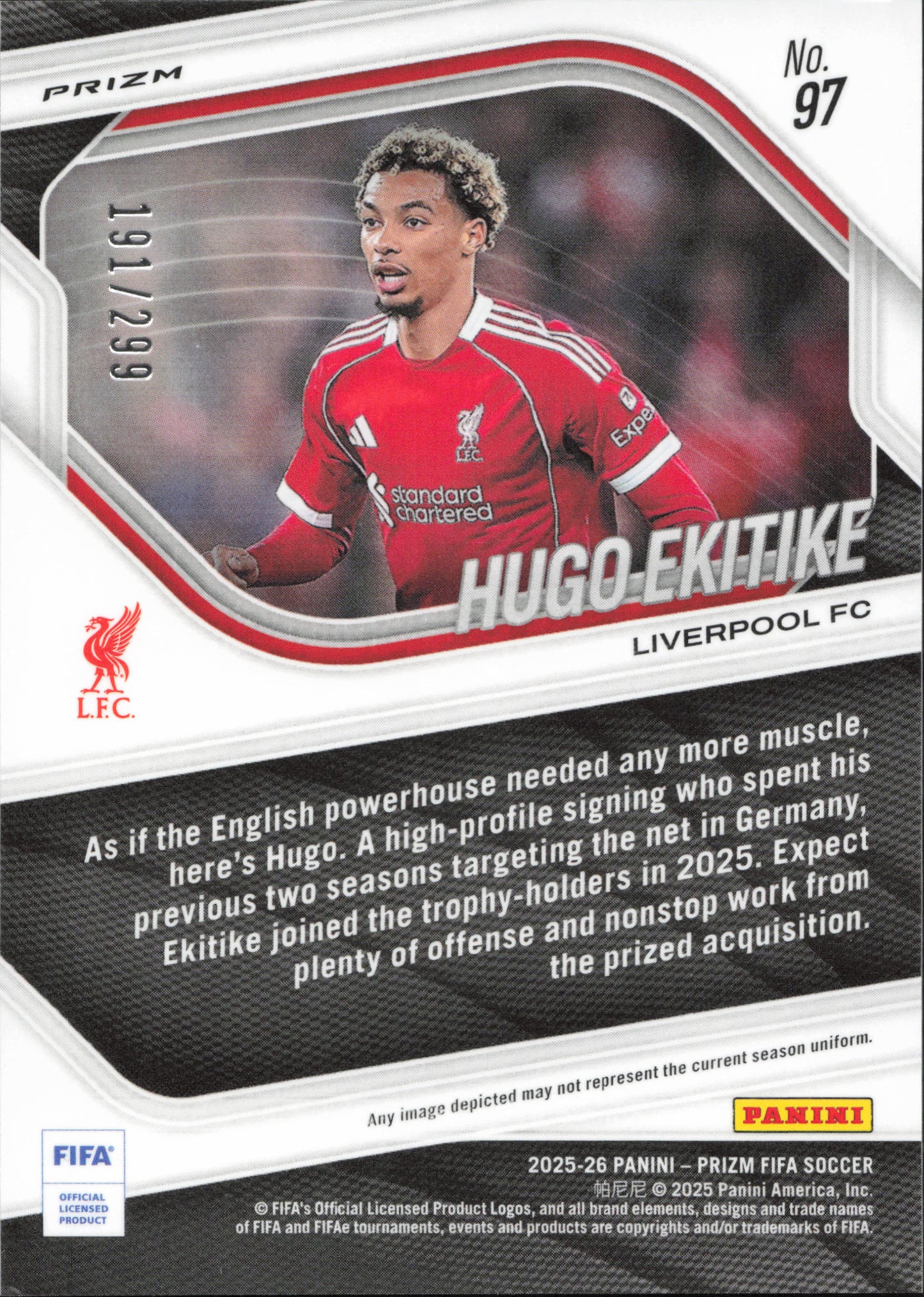 Hugo Ekitike Numbered /299 Panini Prizm FIFA