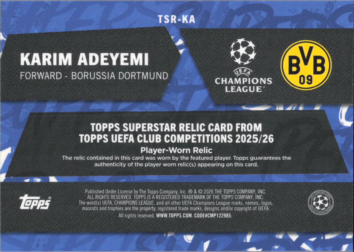 Karim Adeyemi Player-Worn Patch Topps Flagship