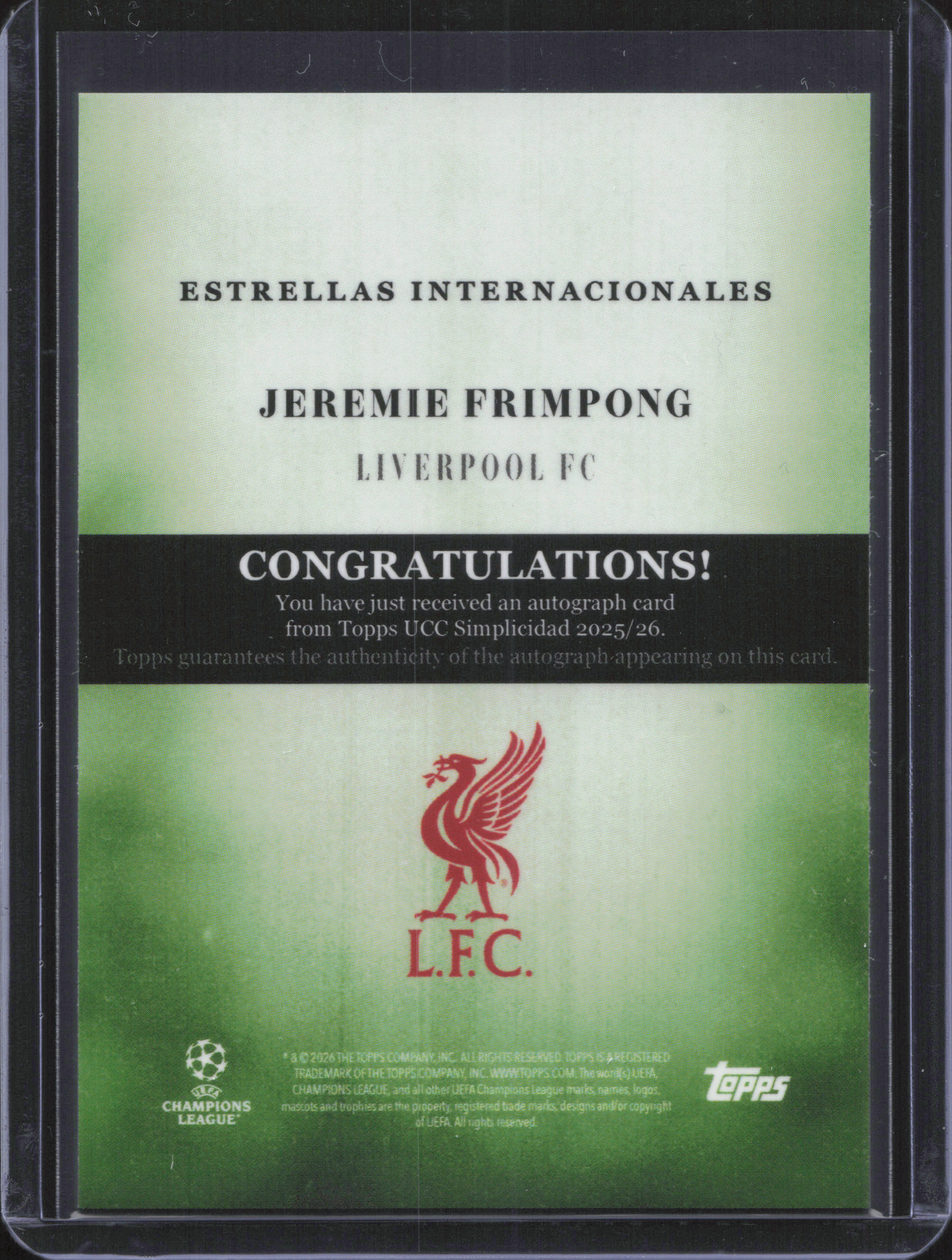 Jeremie Frimpong Autograph Numbered /75 Topps Simplicidad