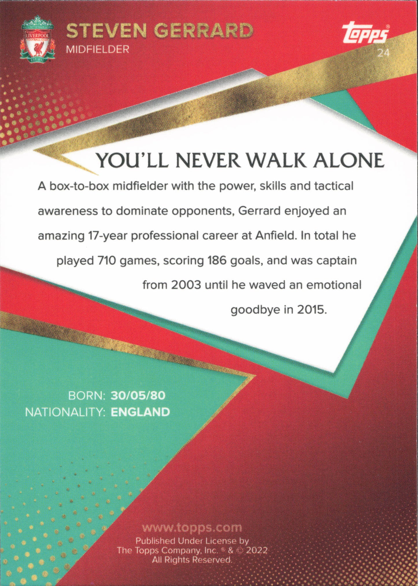 Steven Gerrard YNWA Topps Liverpool Team Set