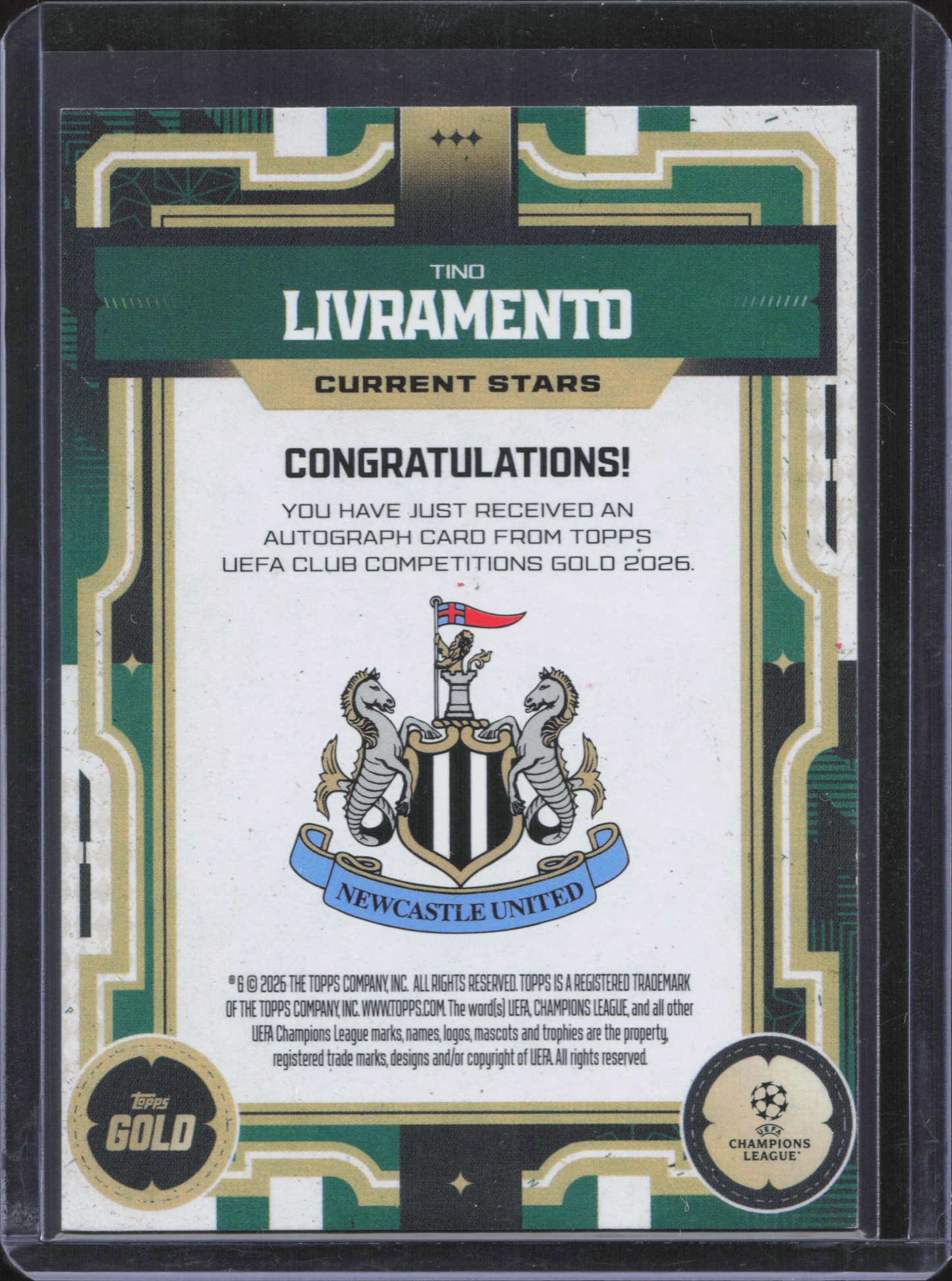 Tino Livramento Autograph Numbered /75 Topps Gold