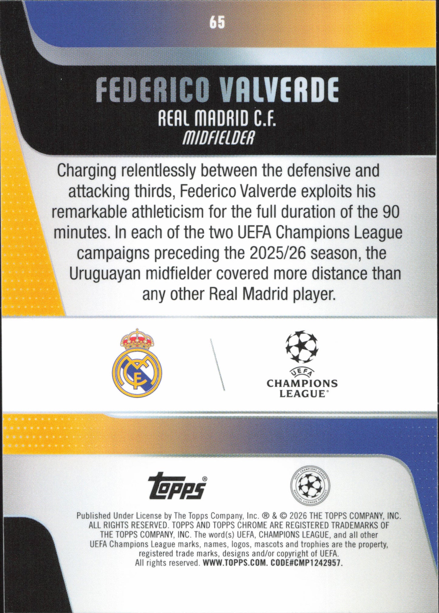 Federico Valverde Pulsar Topps Chrome UCC