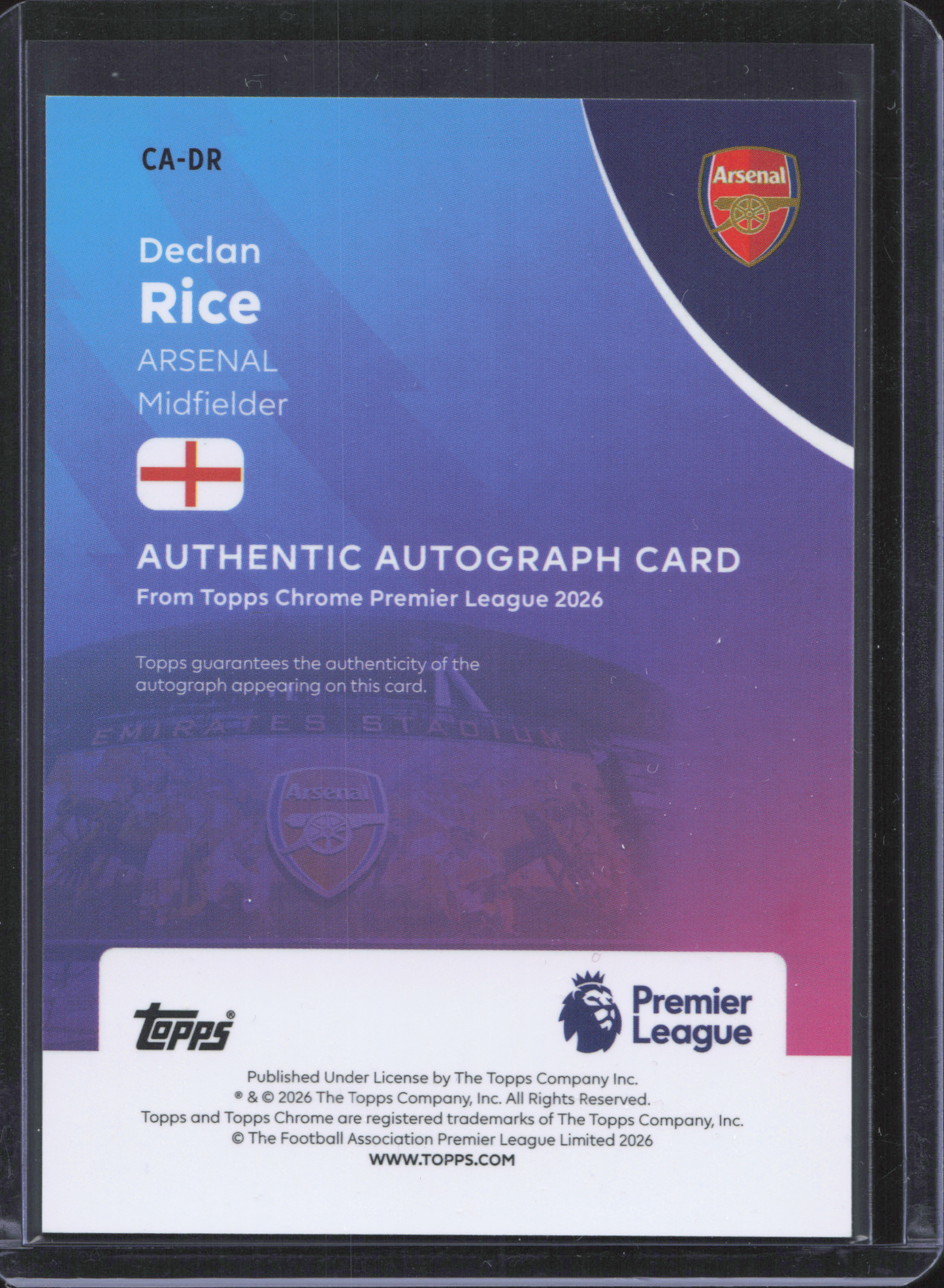Declan Rice Autograph Numbered /99 Topps Chrome EPL
