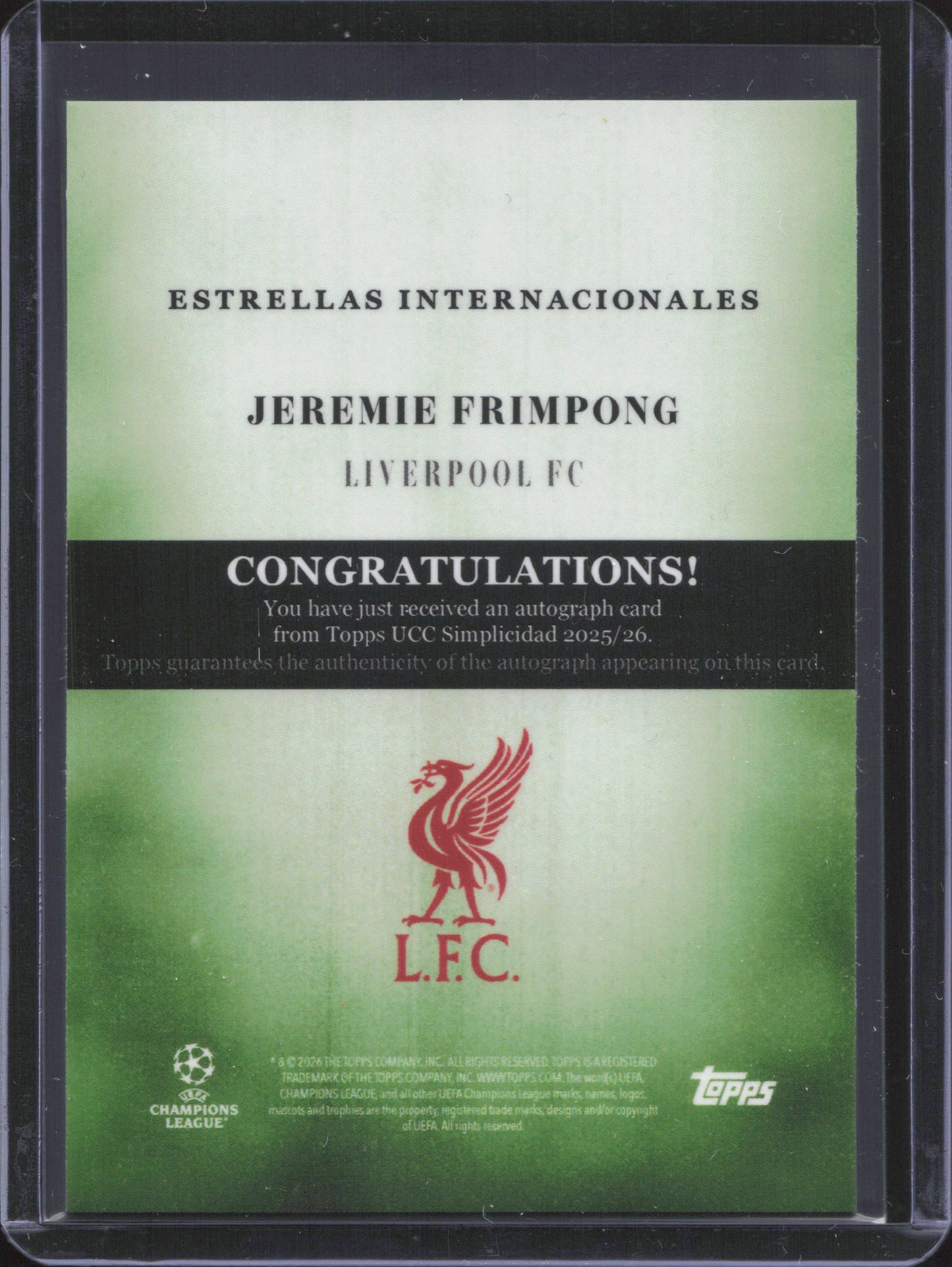Jeremie Frimpong Autograph Numbered /75 Topps Simplicidad