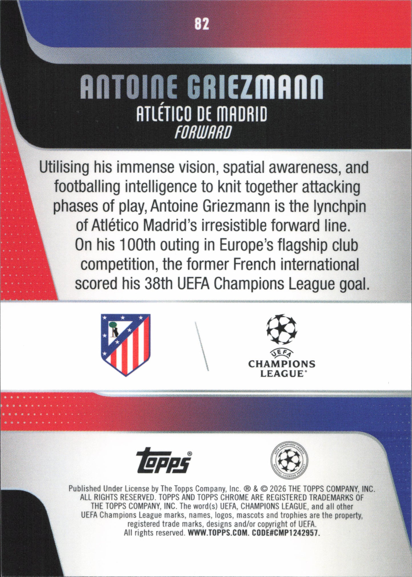 Antoine Griezmann Numbered /199 Topps Chrome UCC