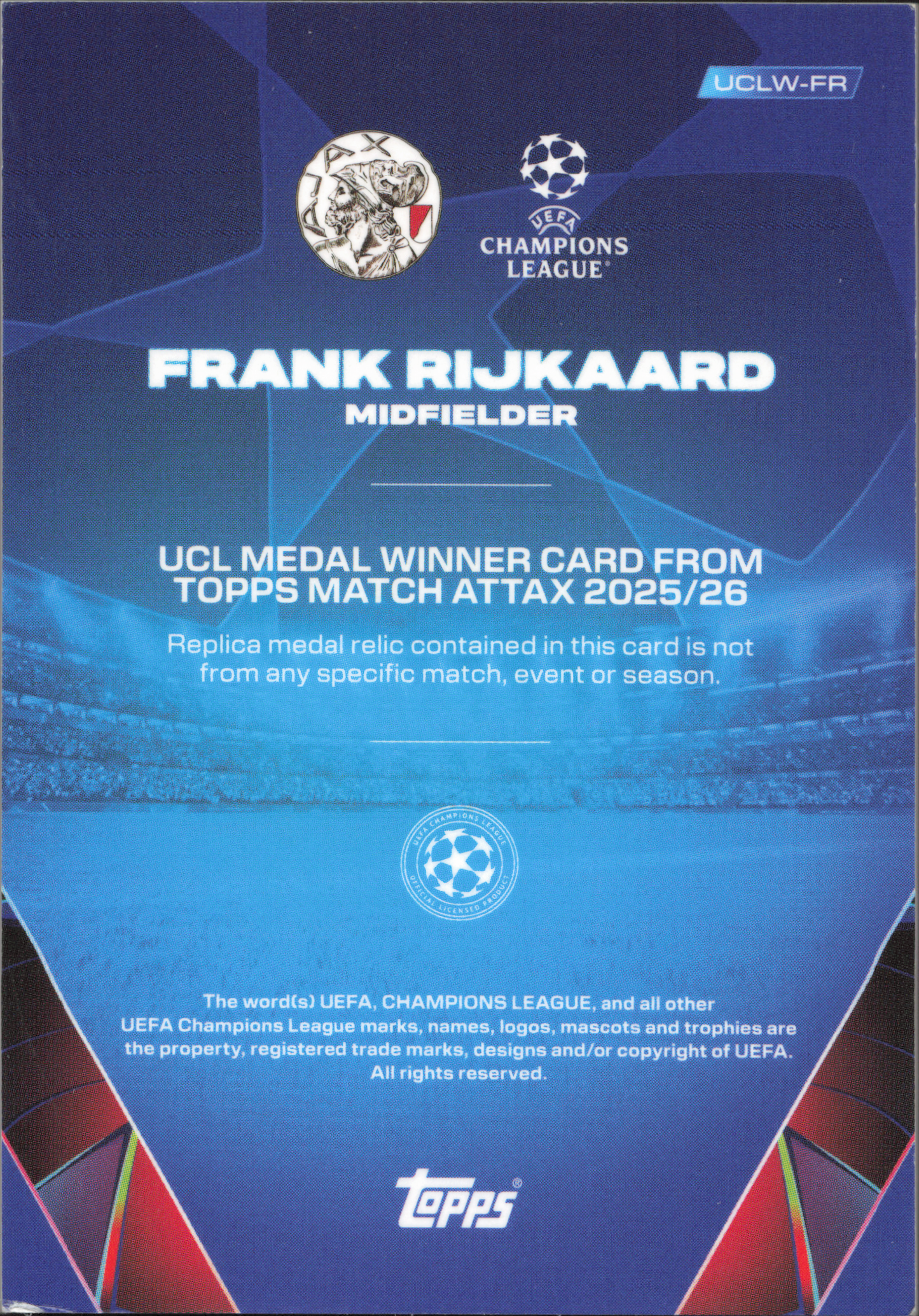 Frank Rijkaard UCL Medal Winner Topps Match Attax