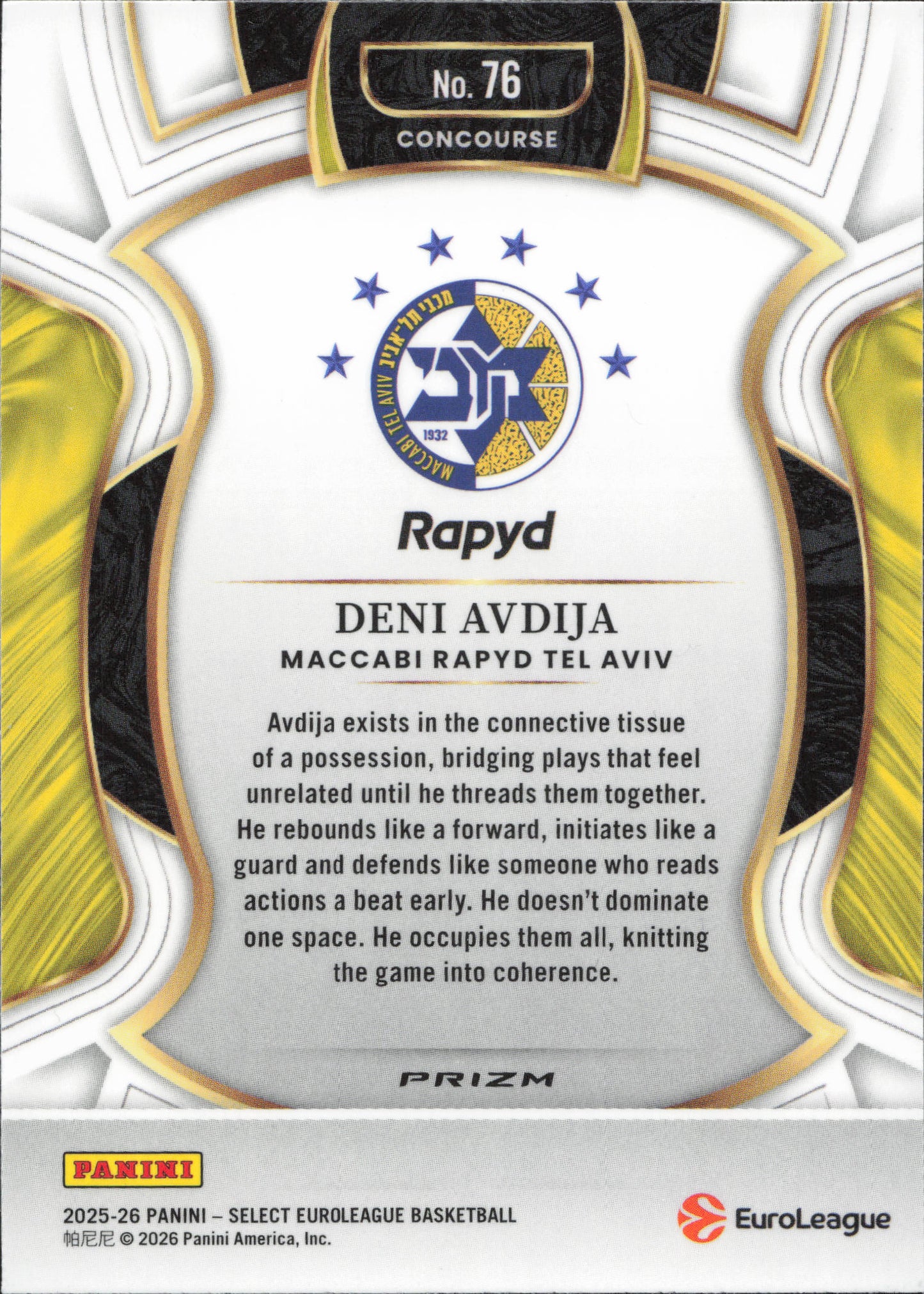 Deni Avdija Prizm Panini Select EuroLeague