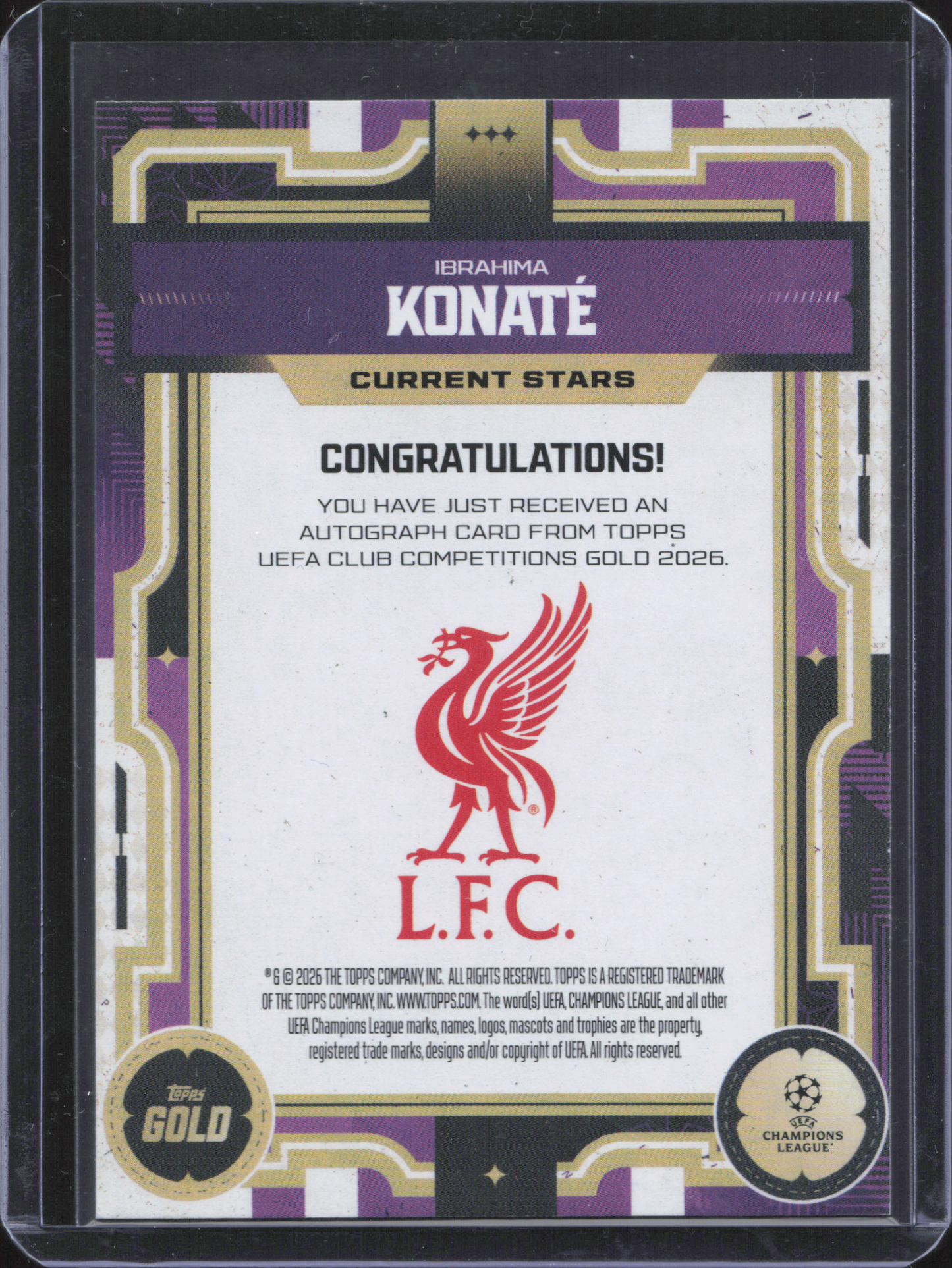Ibrahima Konate Autograph Numbered /50 Topps Gold UCC