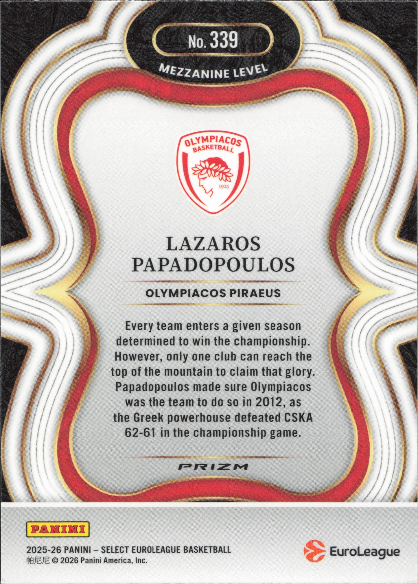 Lazaros Papadopolus Red Cracked Ice Panini Select EuroLeague