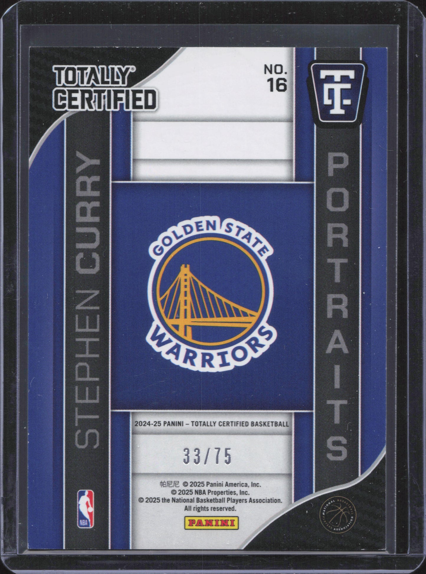 Stephen Curry Numbered /75 Panini Totally Certified