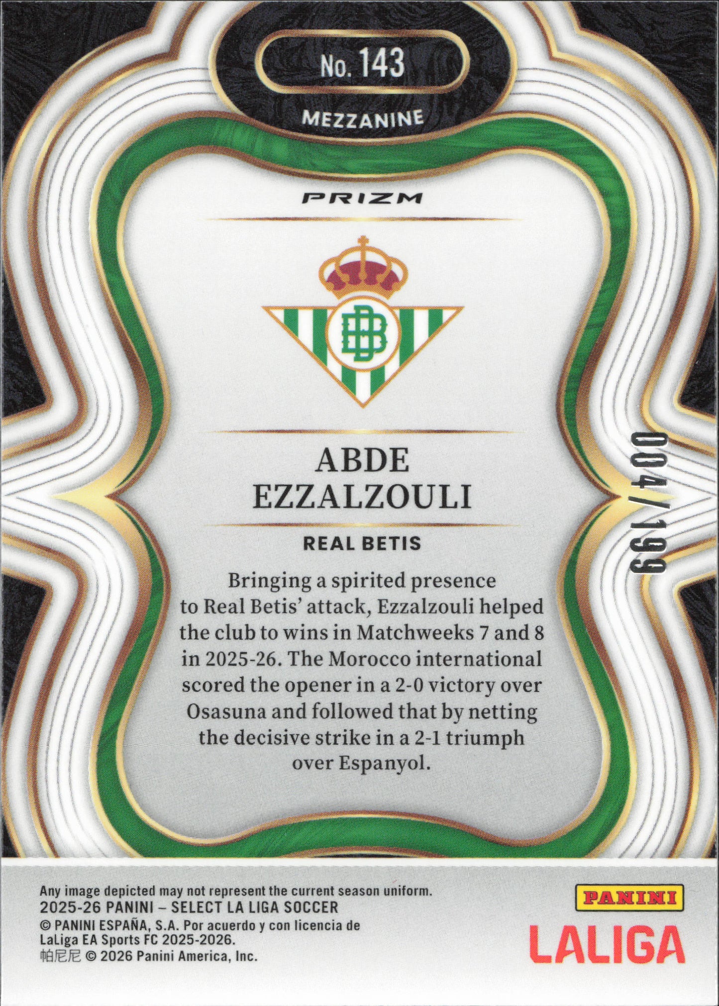 Abde Ezzalzouli Numbered /199 Panini Select La Liga