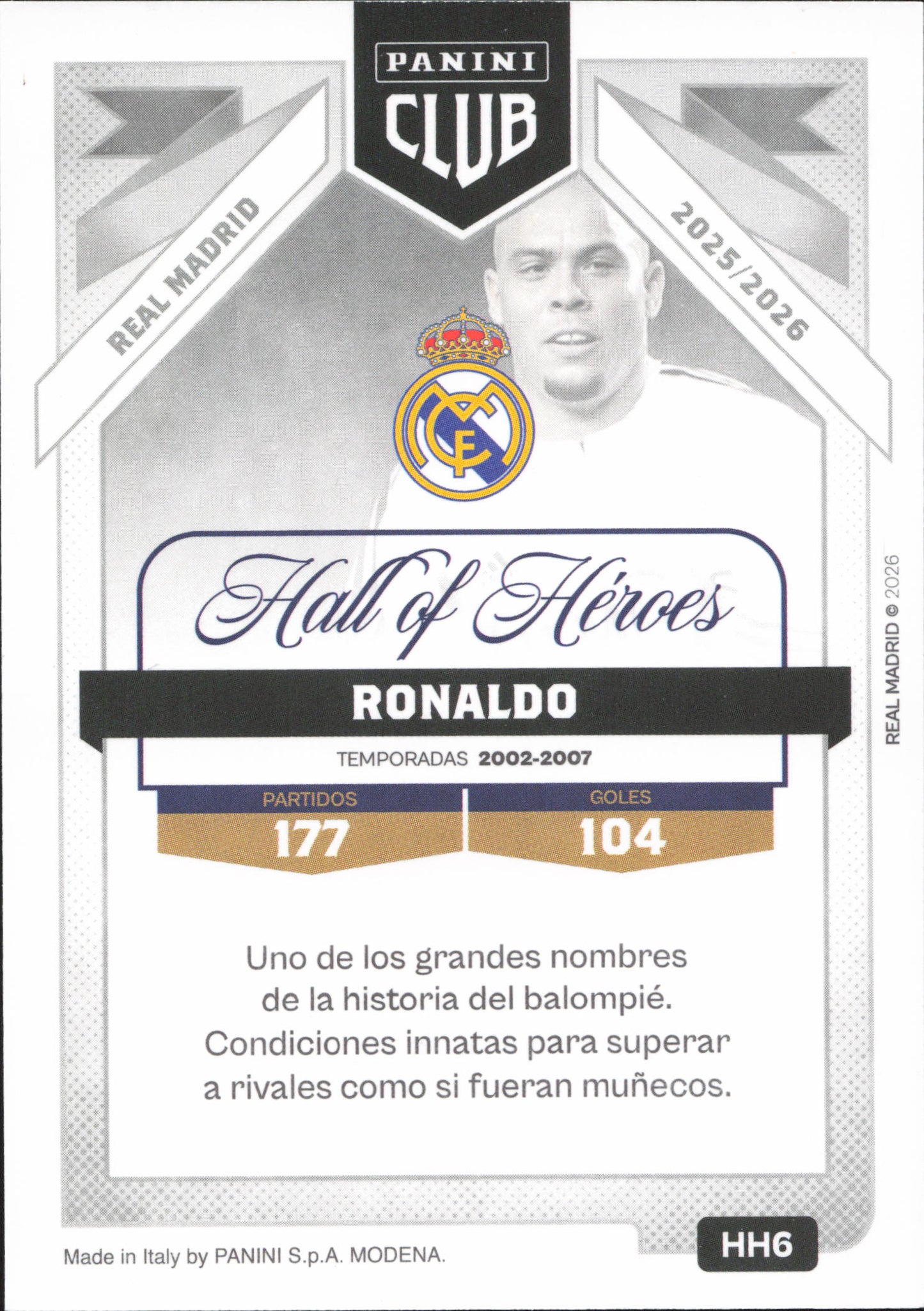 Ronaldo Hall of Heroes Panini Club Real Madrid