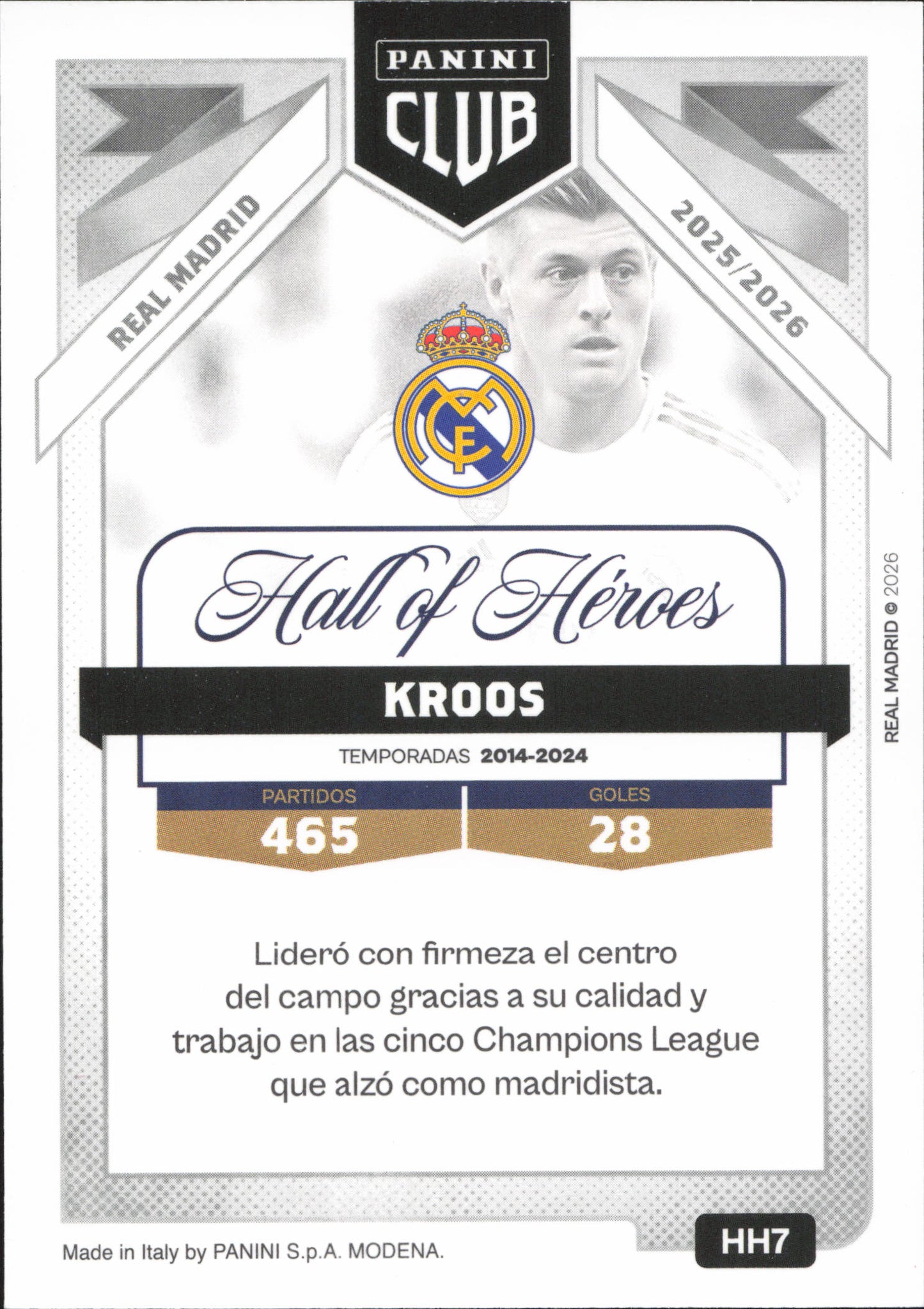 Toni Kroos Hall of Heroes Panini Club Real Madrid