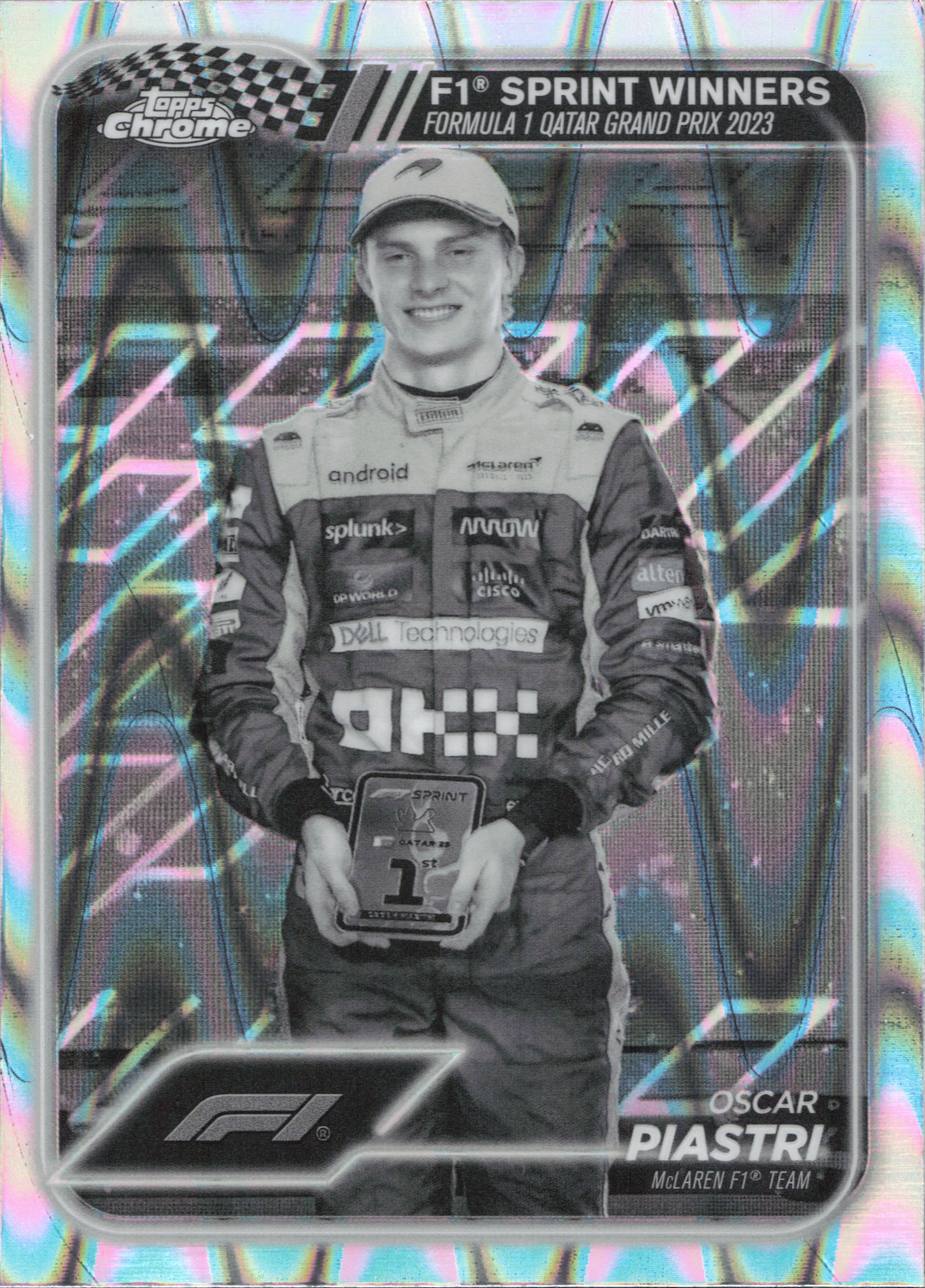 Oscar Piastri Sprint Winners Black and White Raywave Topps Chrome Formula 1 2024