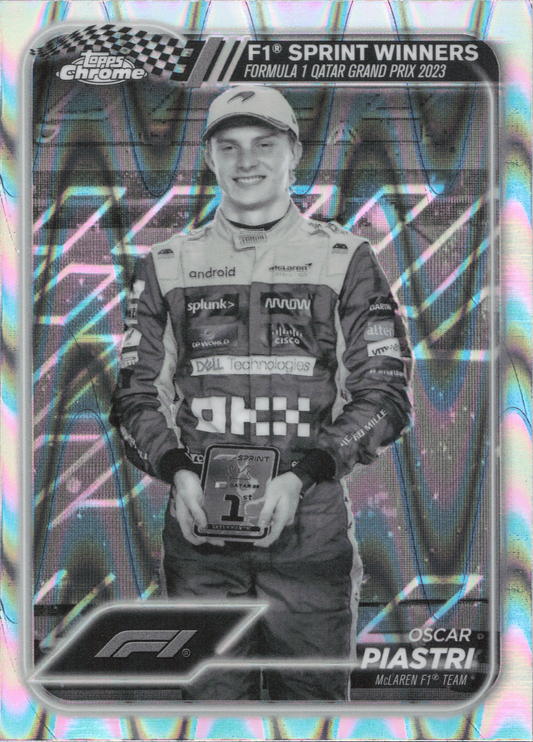 Oscar Piastri Sprint Winners Black and White Raywave Topps Chrome Formula 1 2024