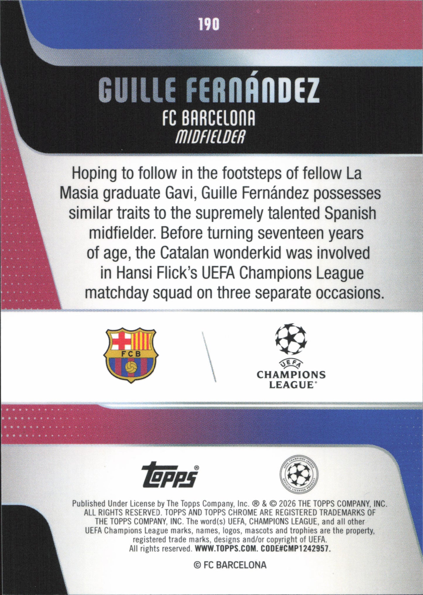 Guille Fernandez Rookie Numbered /299 Topps Chrome UCC
