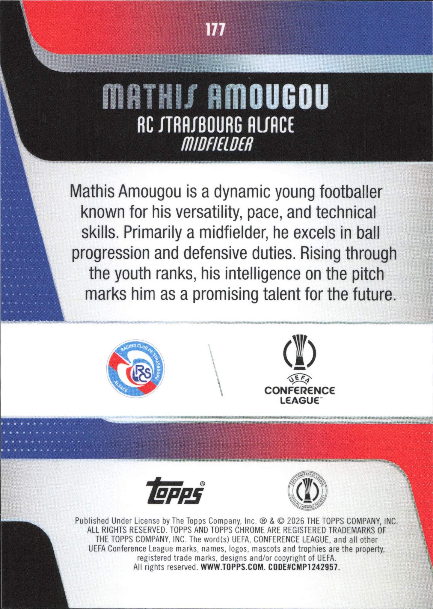 Mathys Amougou Rookie Numbered /299 Topps Chrome UCC