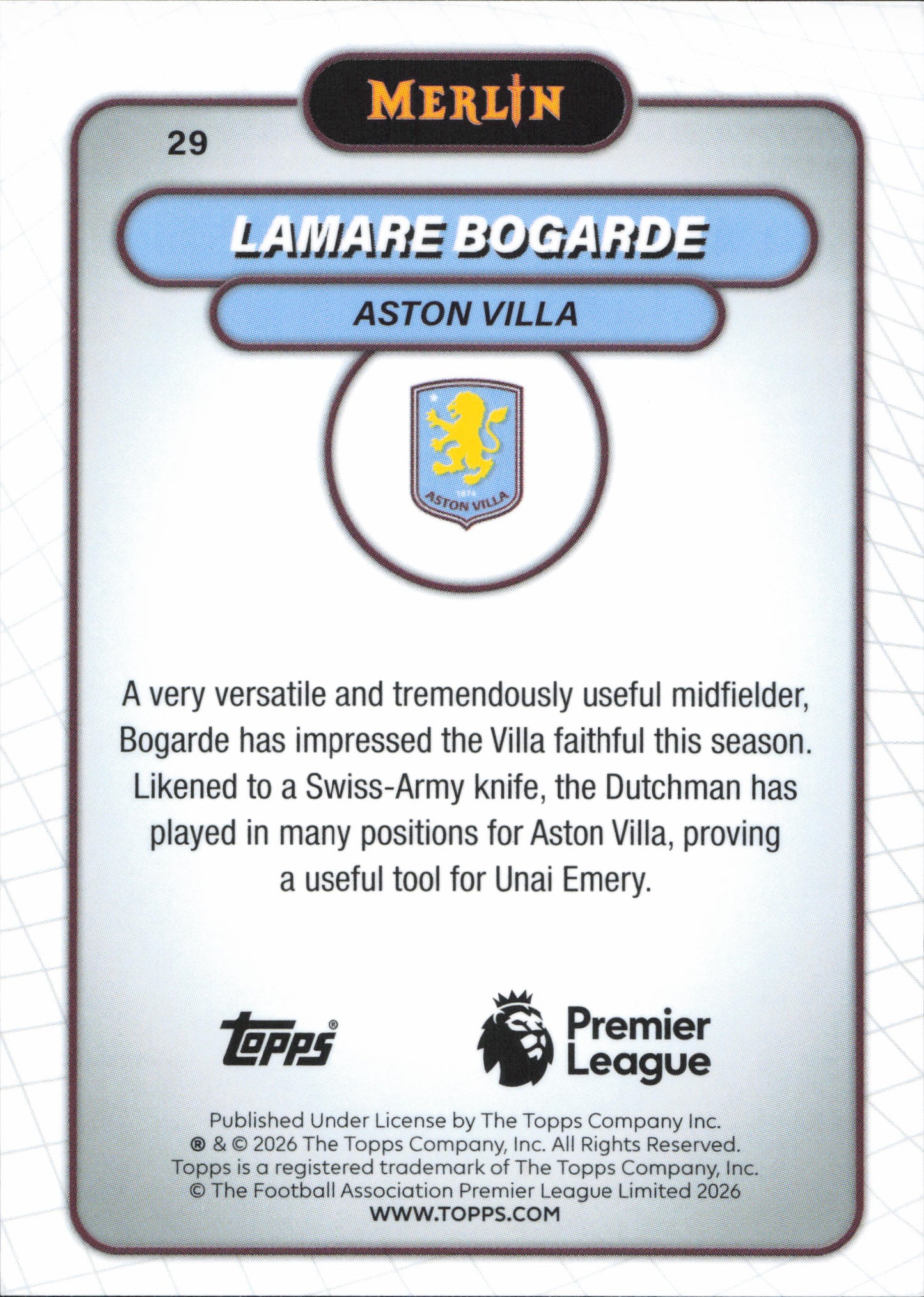 Lamare Bogarde VHS Parallel Topps Merlin EPL