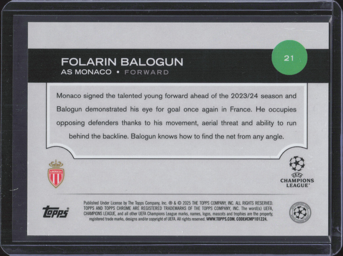 Folarin Balogun Numbered /25 Topps Chrome UCC