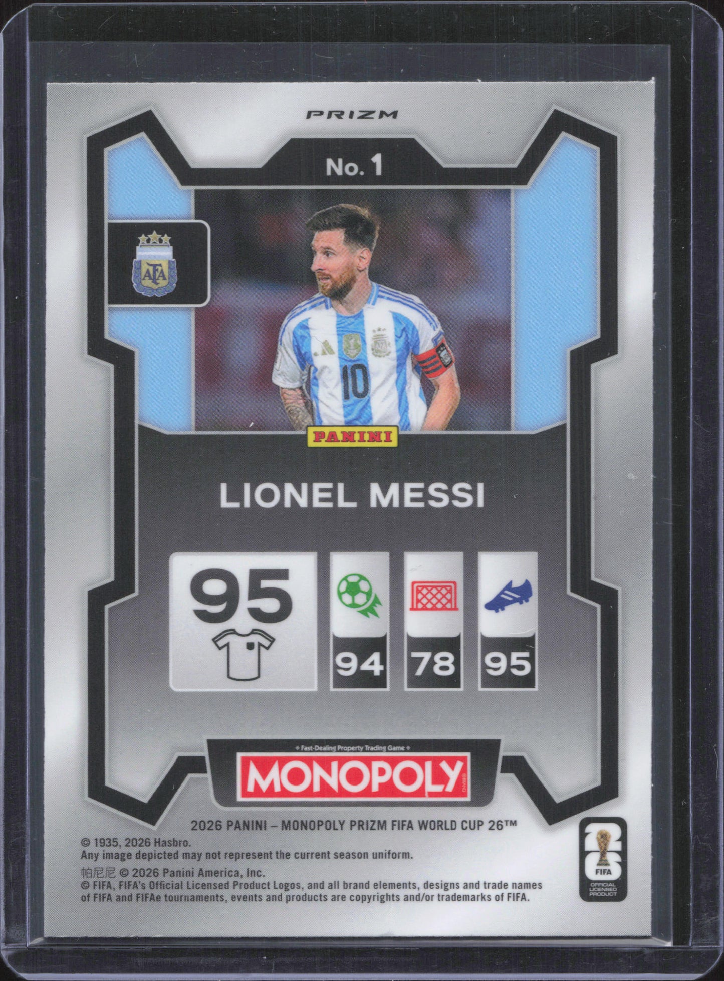 Lionel Messi Blue Wave Prizm Panini Prizm Monopoly World Cup