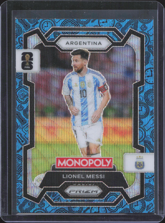 Lionel Messi Blue Wave Prizm Panini Prizm Monopoly World Cup