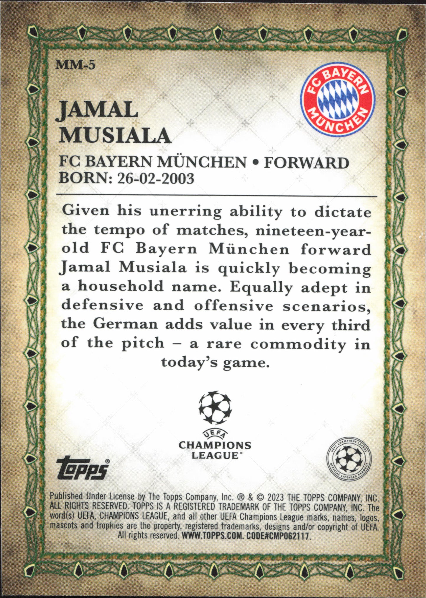 Jamal Musiala Merlin's Masters Topps Merlin