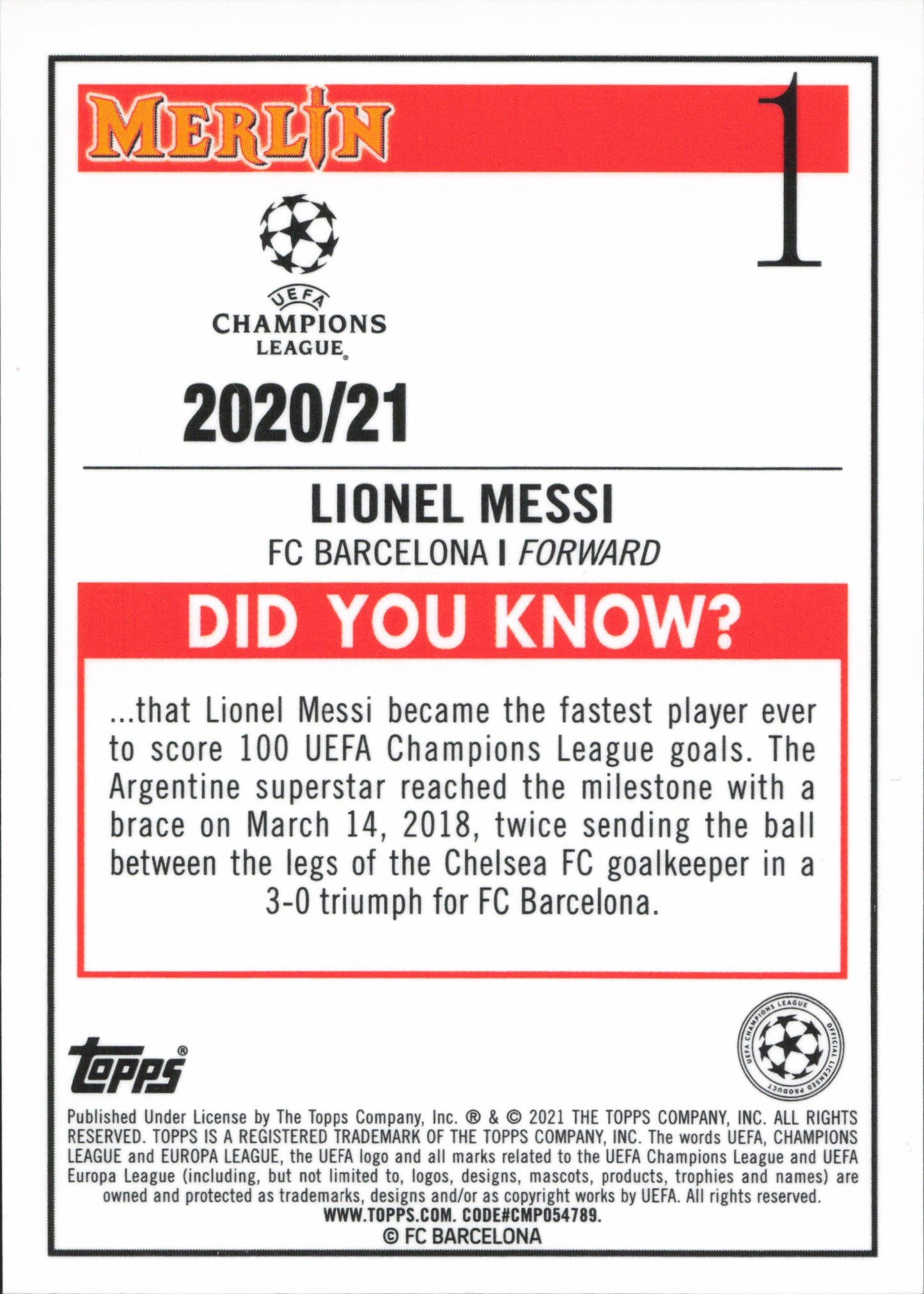 Lionel Messi Base Topps Merlin UCC 2020-21