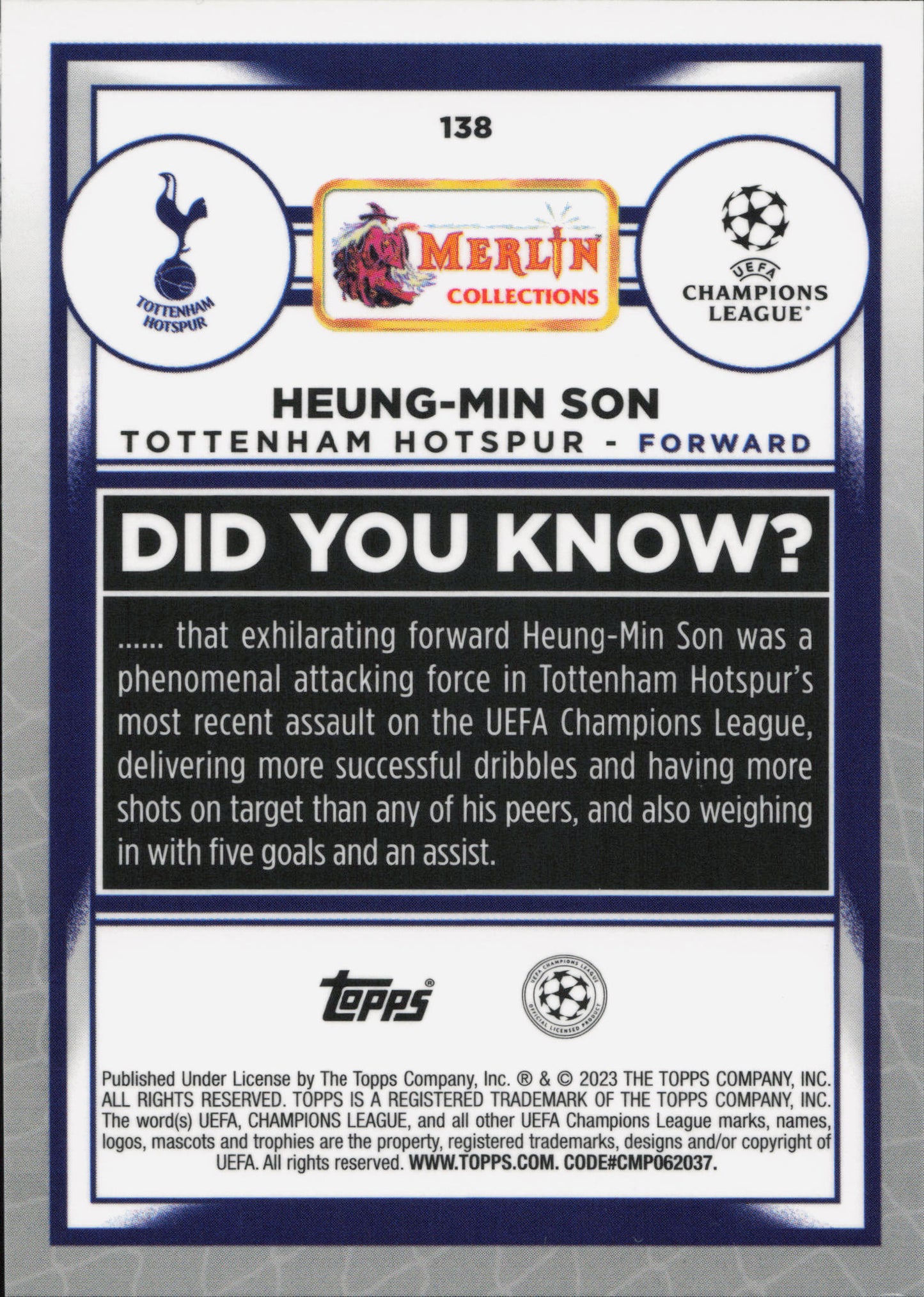 Heung-Min Son Numbered /199 Topps Merlin UCC