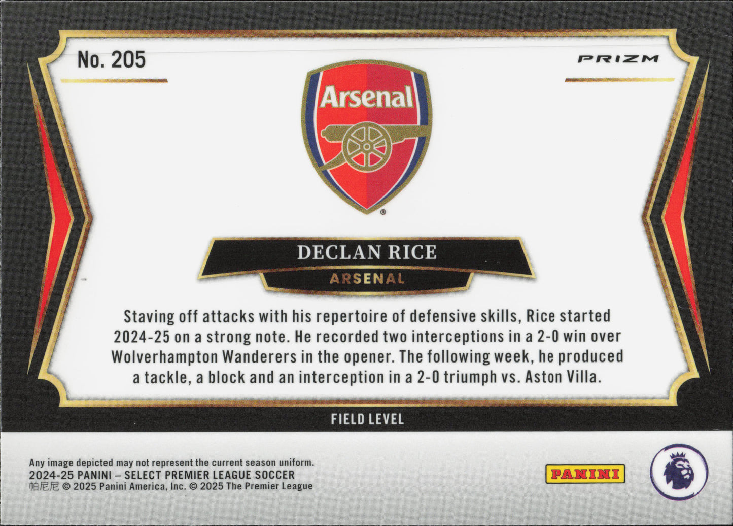 Declan Rice Purple Parallel Panini Select EPL