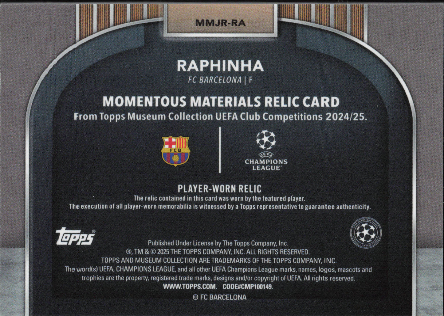 Raphinha Player-Worn Patch Numbered /75 Topps Museum