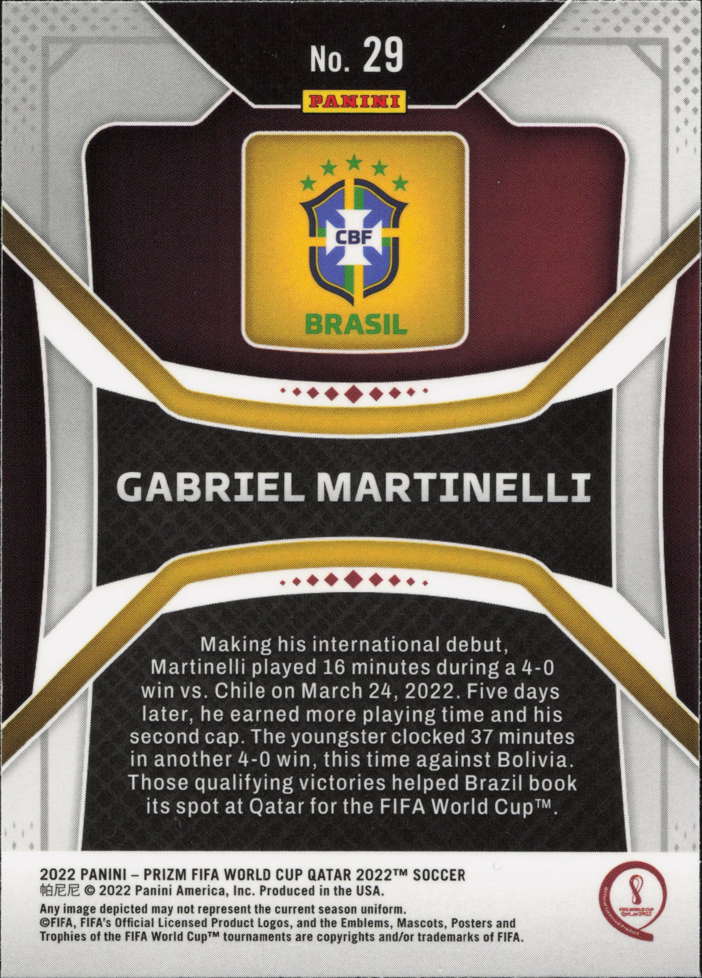 Gabriel Martinelli Rookie Base Panini Prizm World Cup Qatar