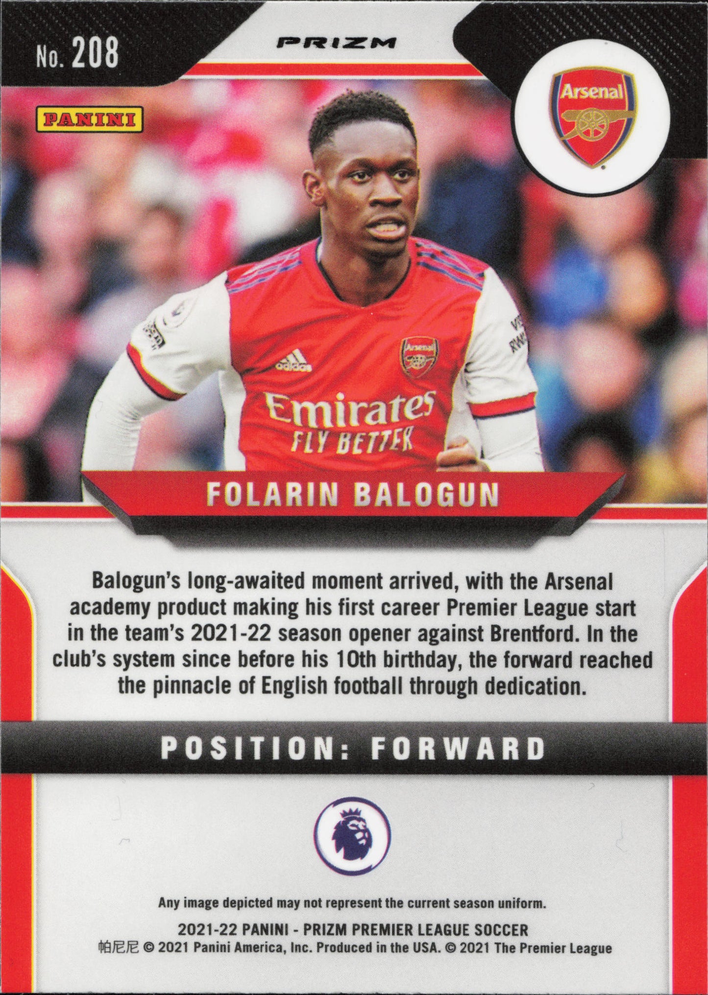 Folarin Balogun Rookie Pink Cracked Ice Panini Prizm EPL