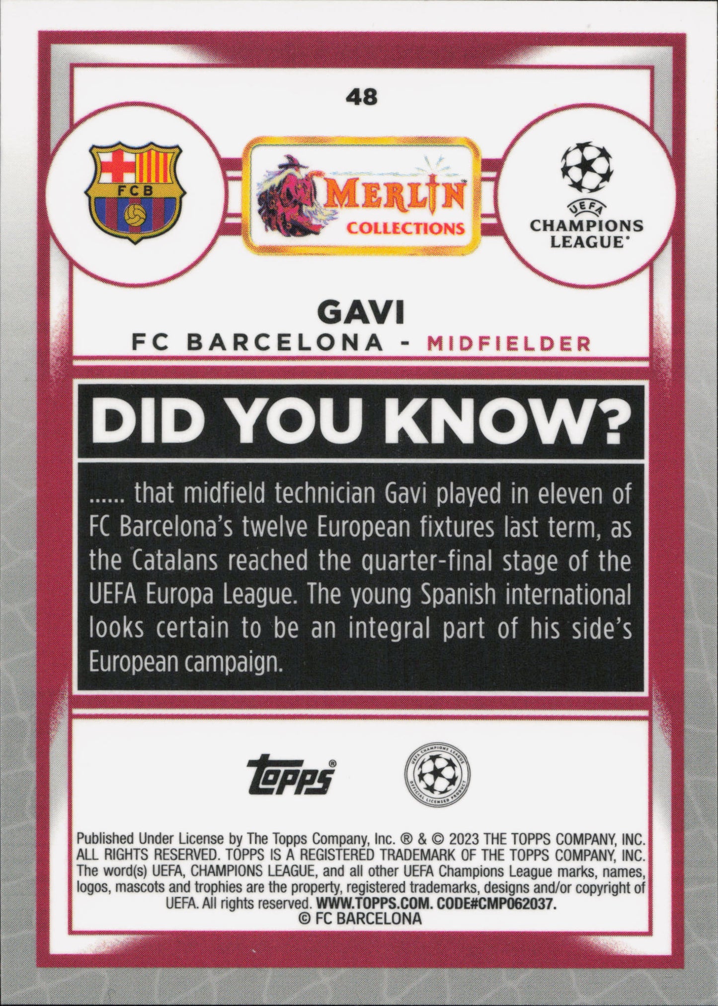 Gavi Numbered /150 Topps Merlin UCC