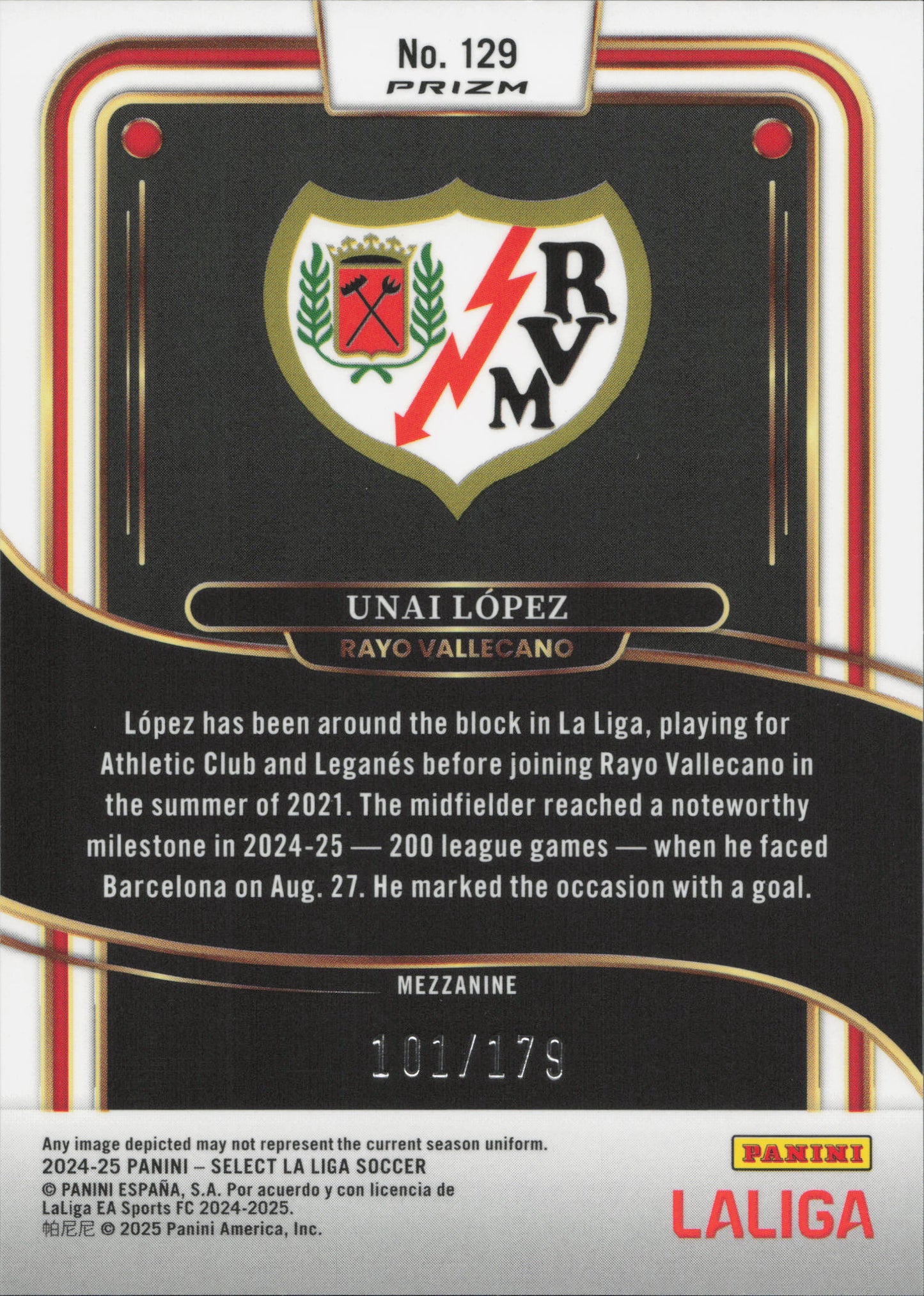Unai Lopez Numbered /179 Panini Select La Liga