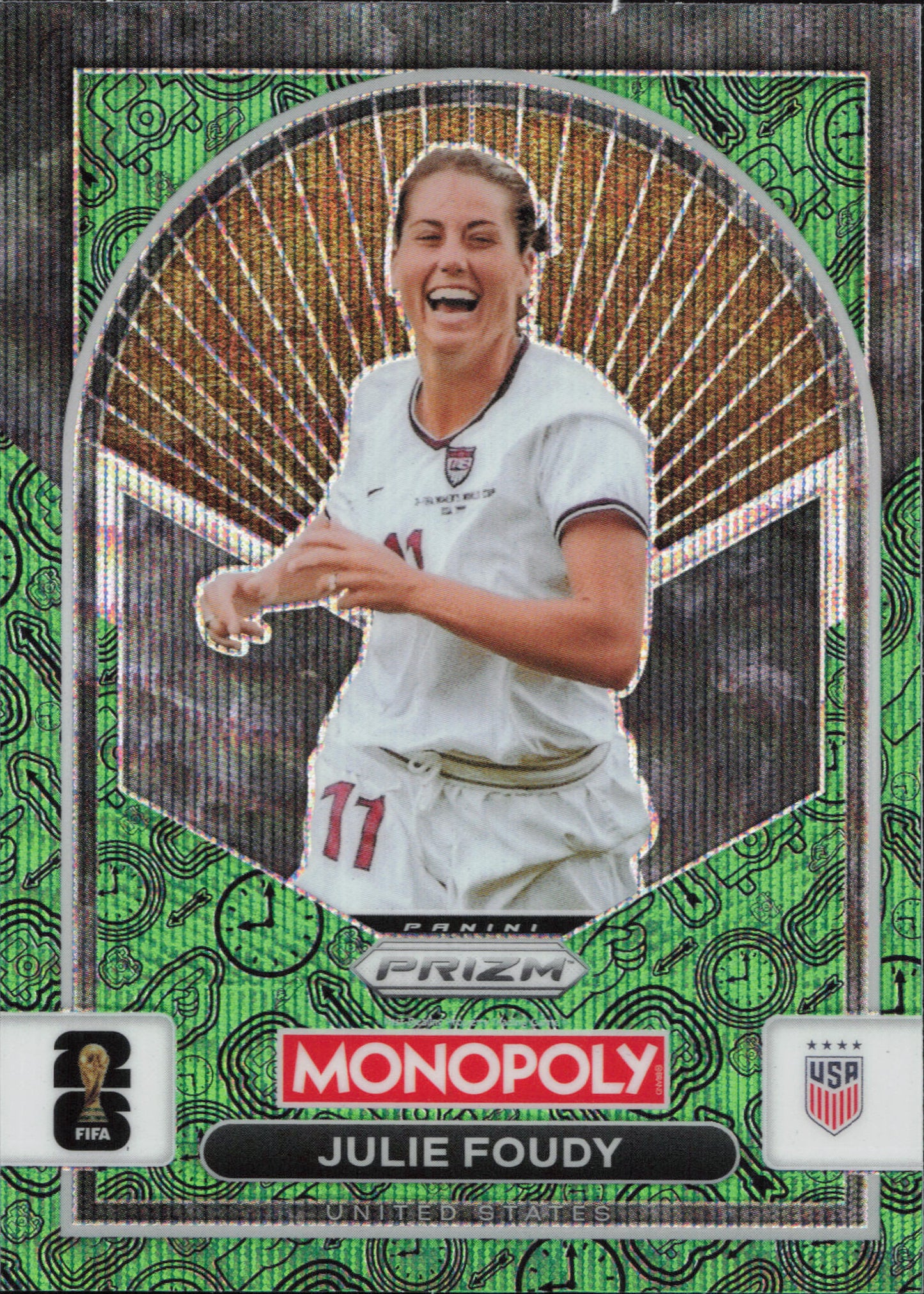 Julie Foudy Green Wave Panini Prizm Monopoly World Cup