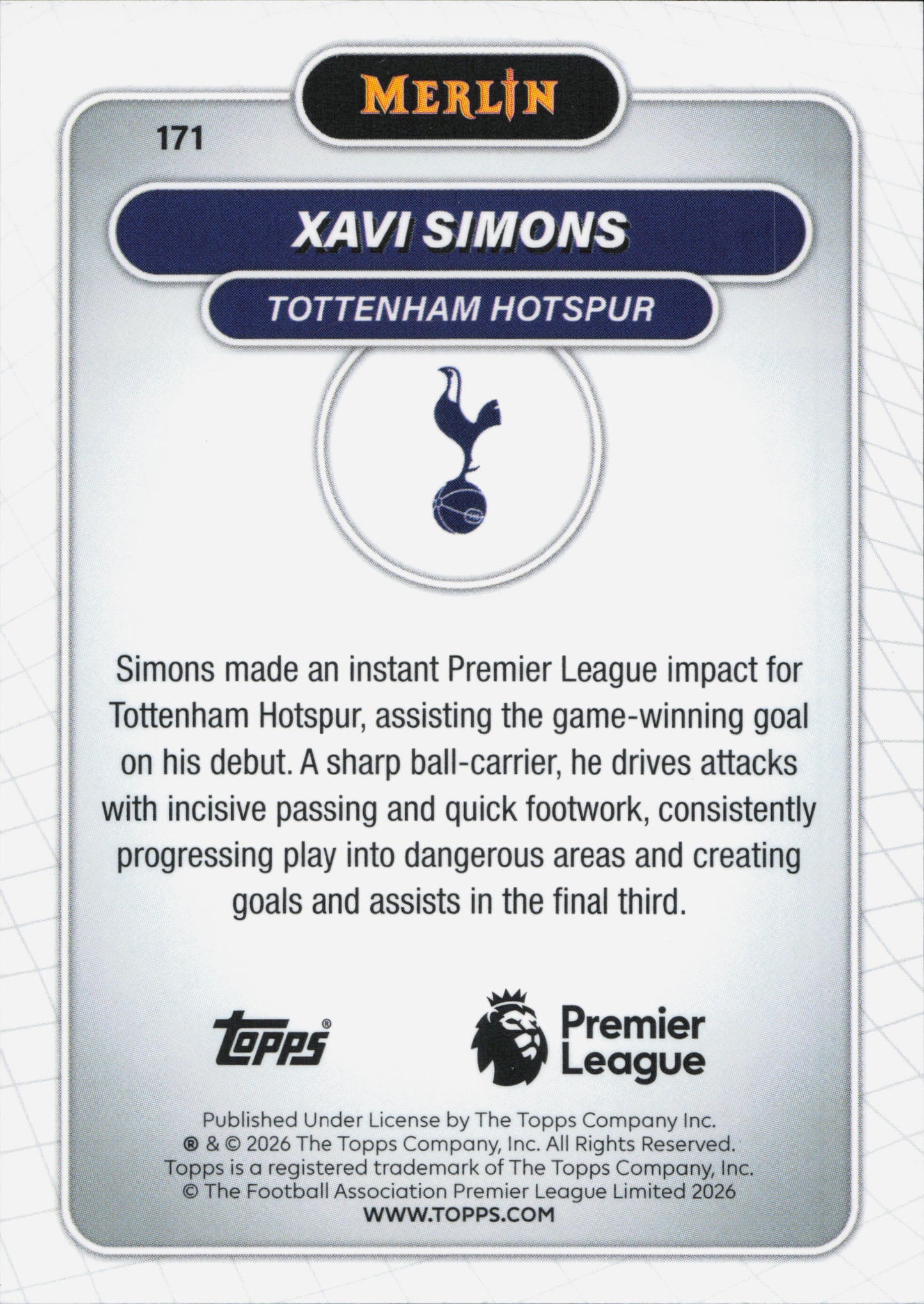 Xavi Simons Numbered /95 Topps Merlin EPL
